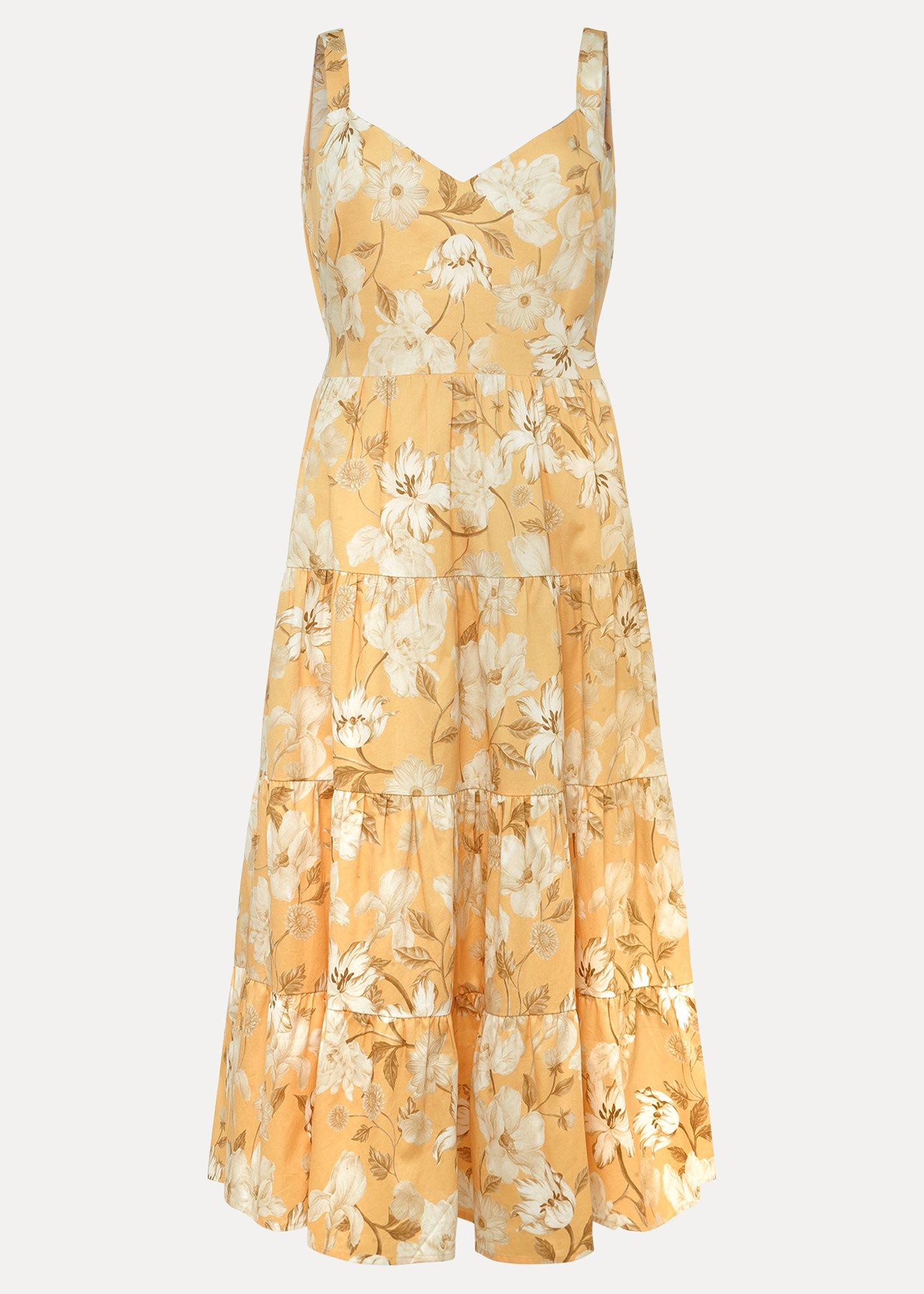 ${product-id}-Elaina Cotton Floral Tiered Midi Dress-Gelb/Multi-${view-type}