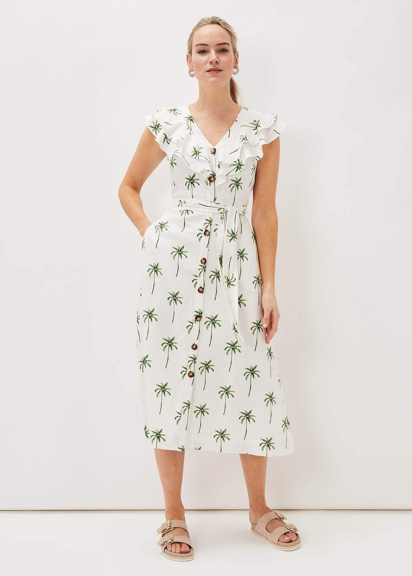 Jamilla Palm Print Midi Dress