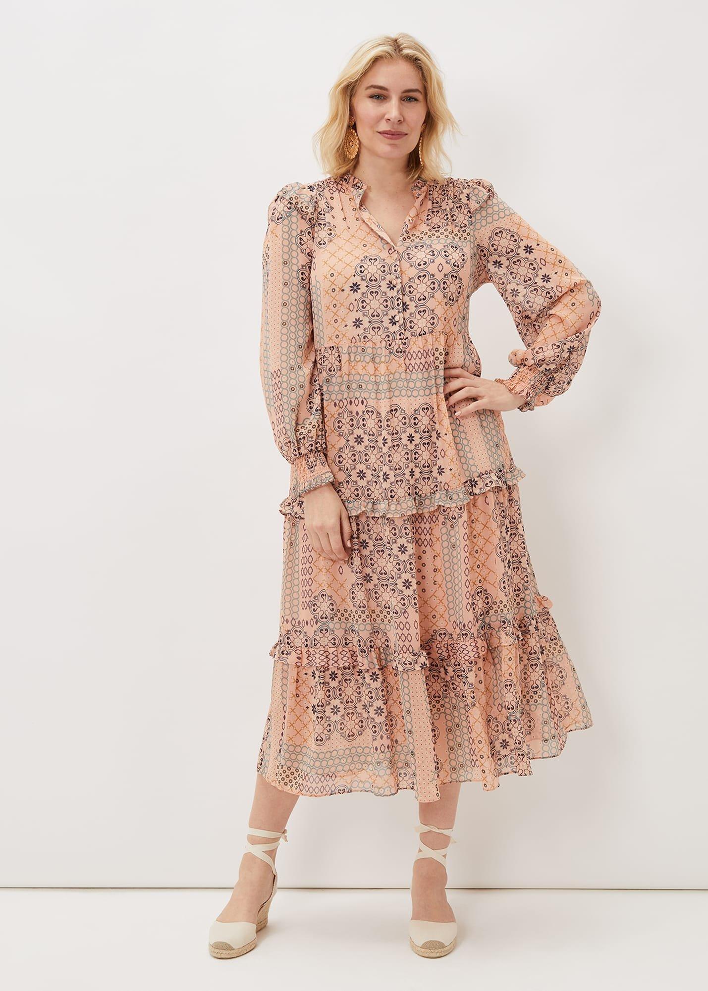 Ailsa Geometric Print Chiffon Midi Dress