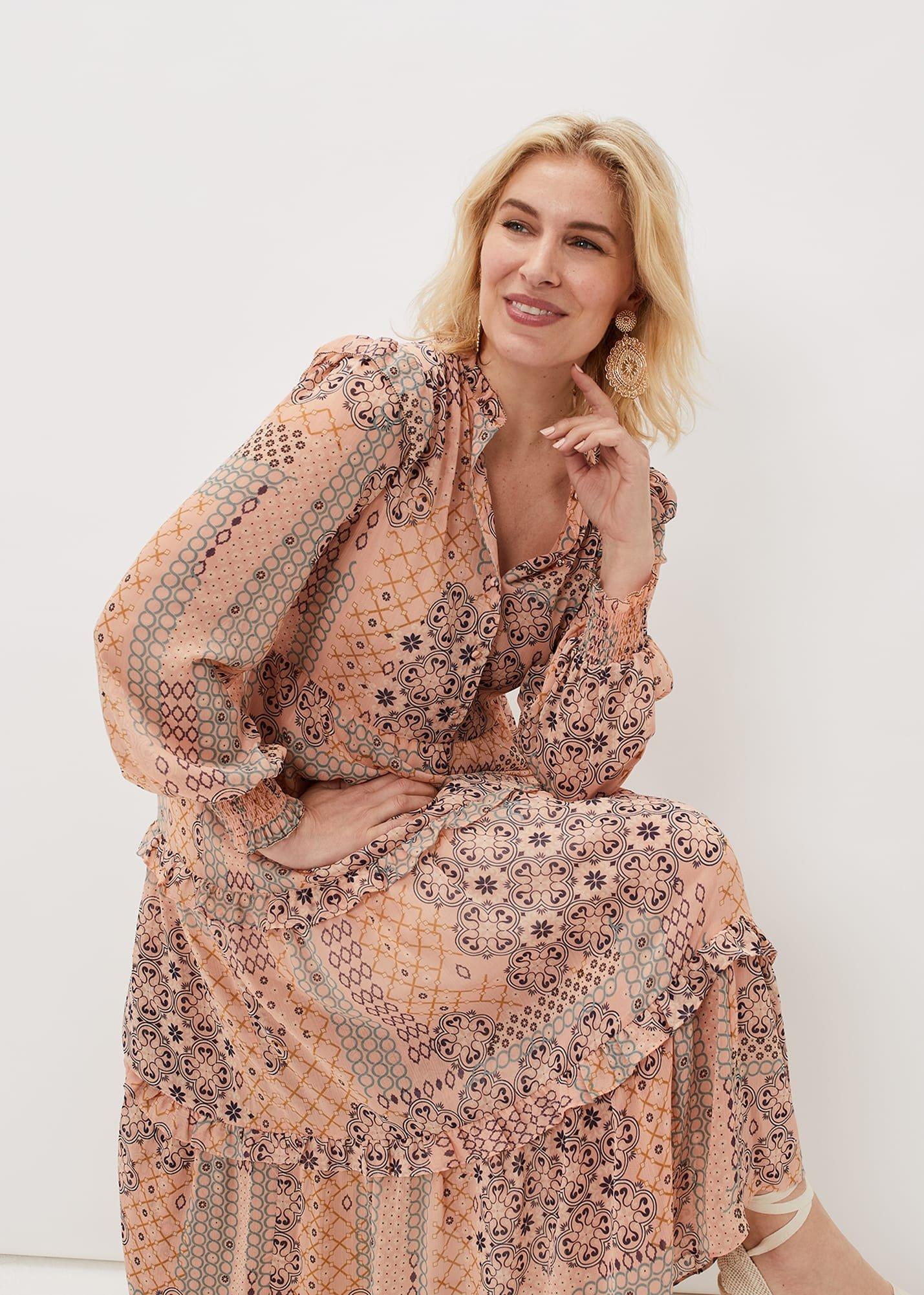 Ailsa Geometric Print Chiffon Midi Dress