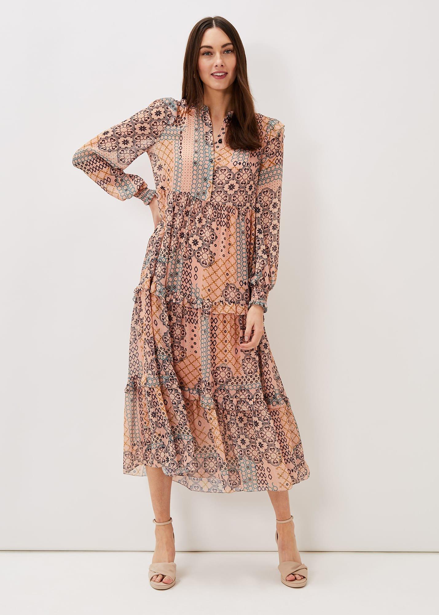 Ailsa Geometric Print Chiffon Midi Dress
