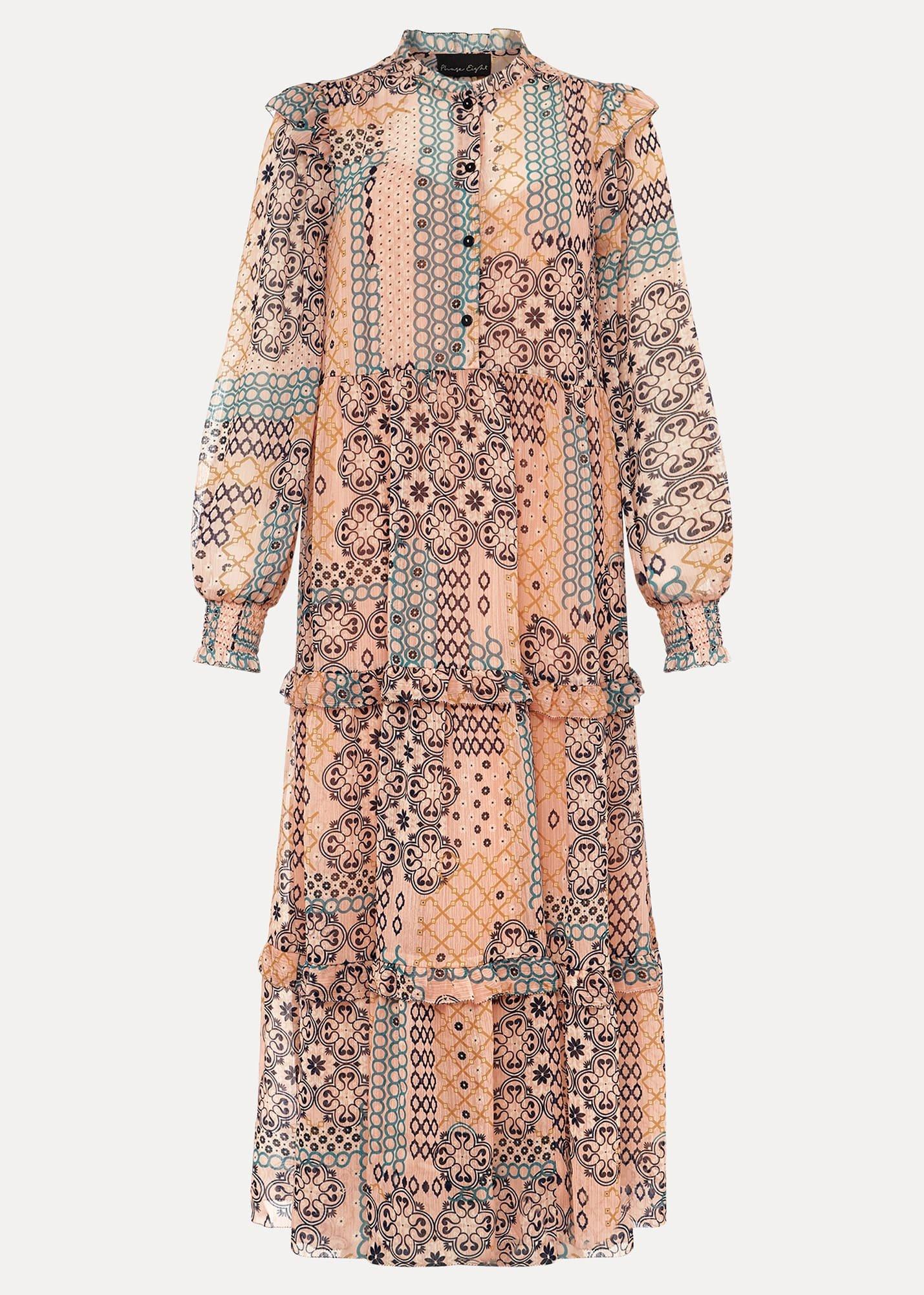 Ailsa Geometric Print Chiffon Midi Dress