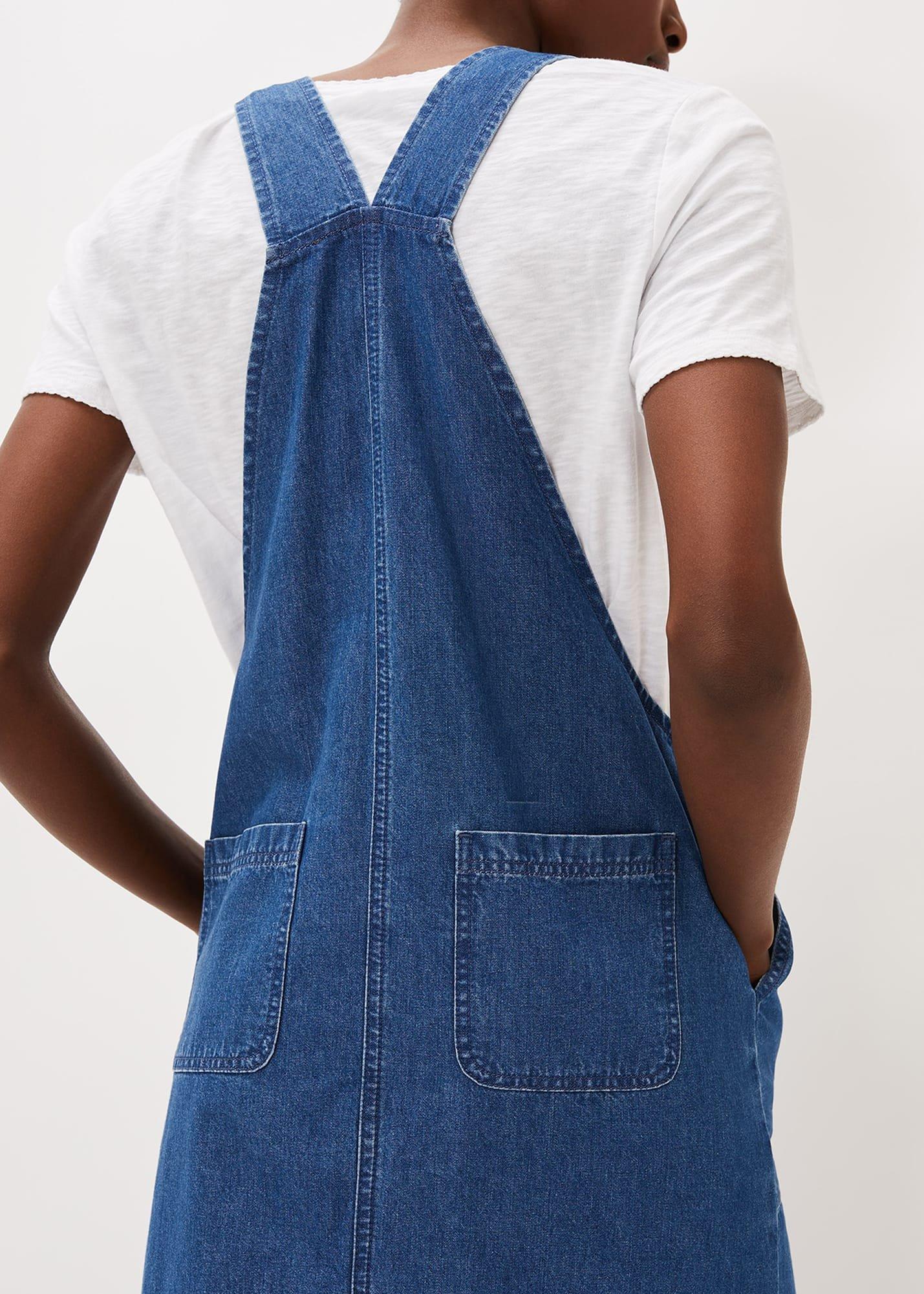 white christmas dresses Traveling Pinafore Dress Long Version in Indigo Denim {Made to Order} –  electric feathers main image 1
