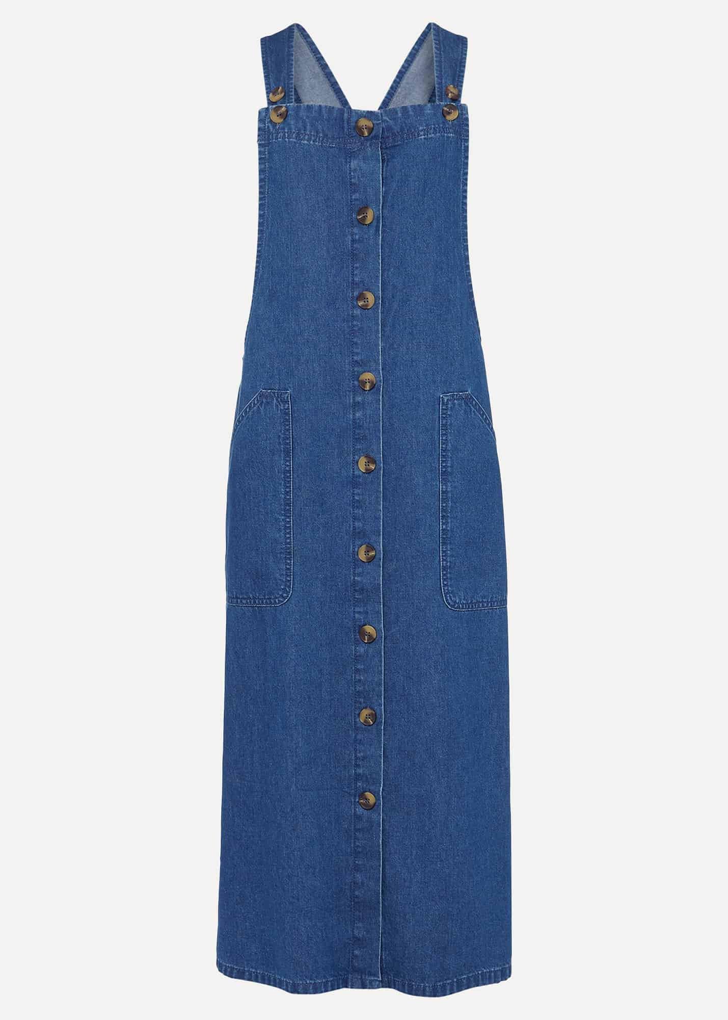 knee length dresses for ladies Blue Square Neck Sleeveless Solid Pinafore Detachable Midi Denim Co-Or