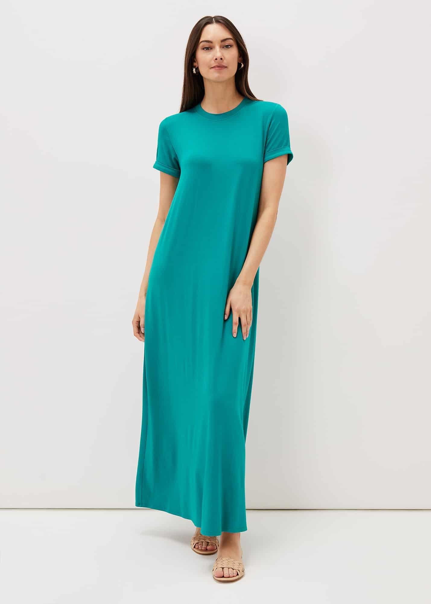 knee length dresses for ladies Just My Type T-Shirt Maxi In Ocean Blue Curves – Impressions Online Boutique main image 1