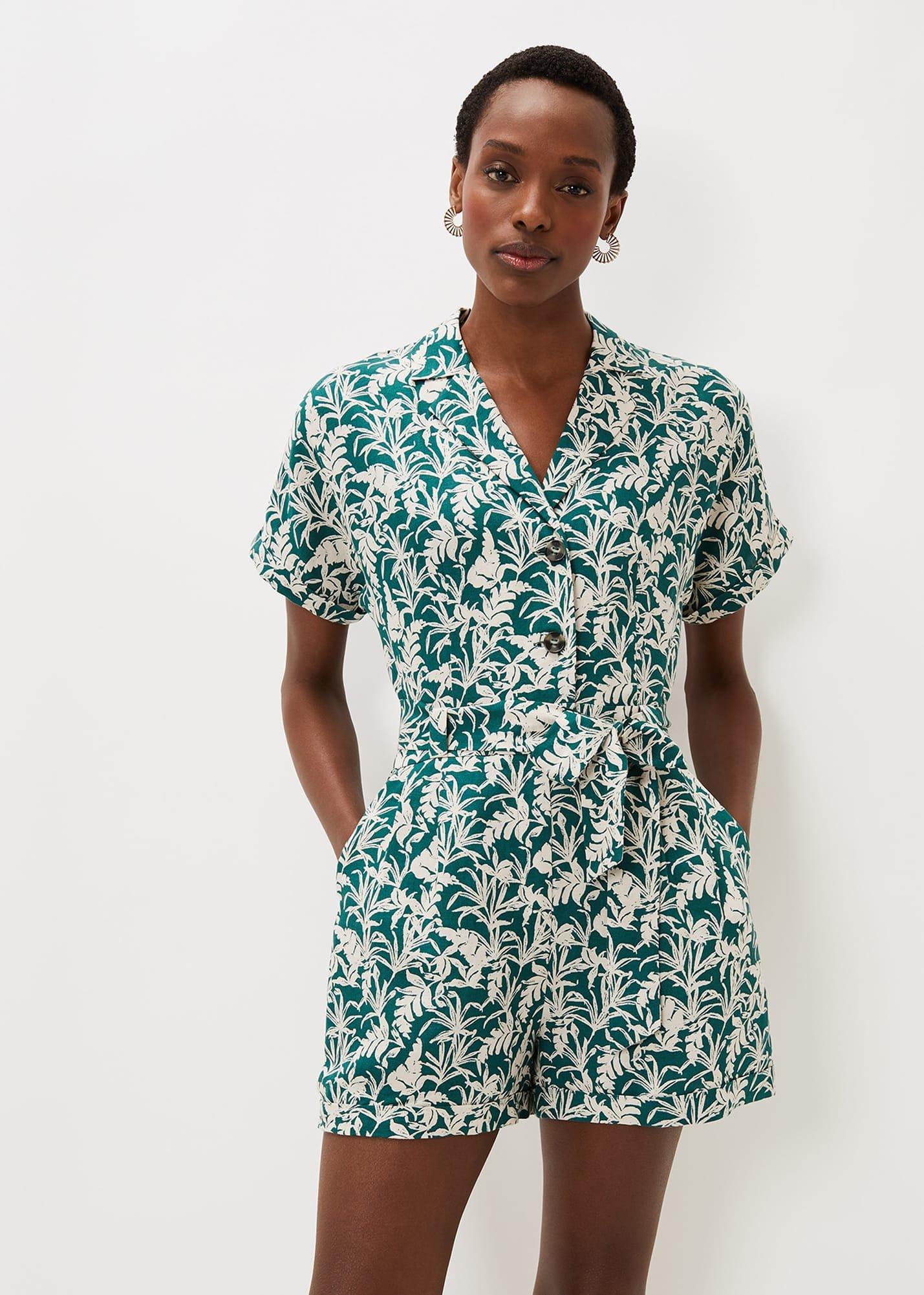 Lissa Linen Palm Print Playsuit
