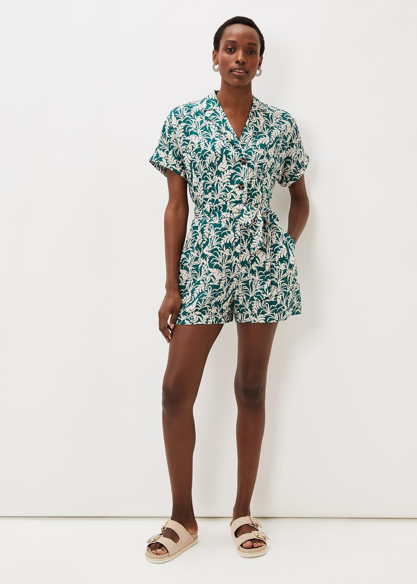 Lissa Linen Palm Print Playsuit
