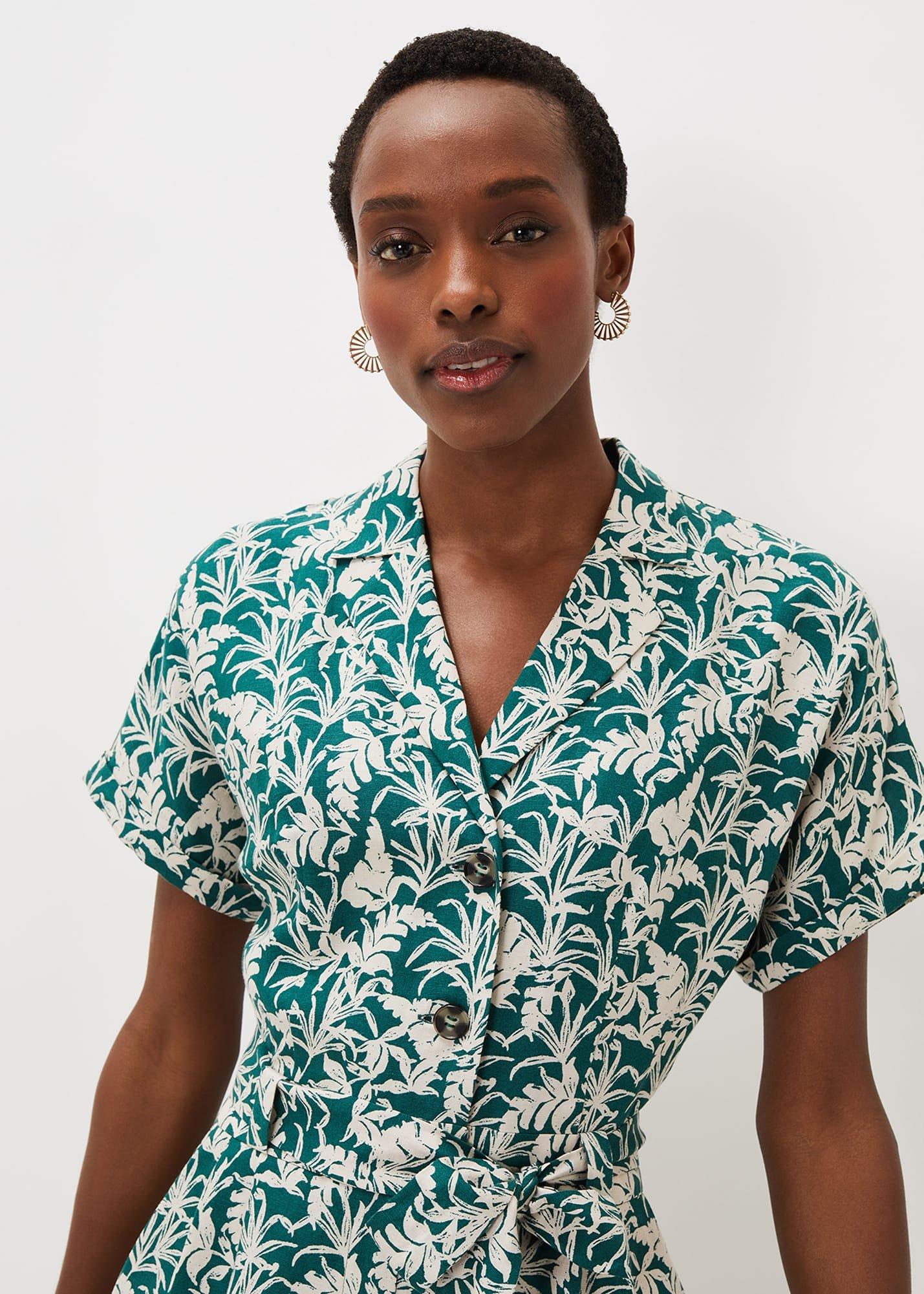 Lissa Linen Palm Print Playsuit