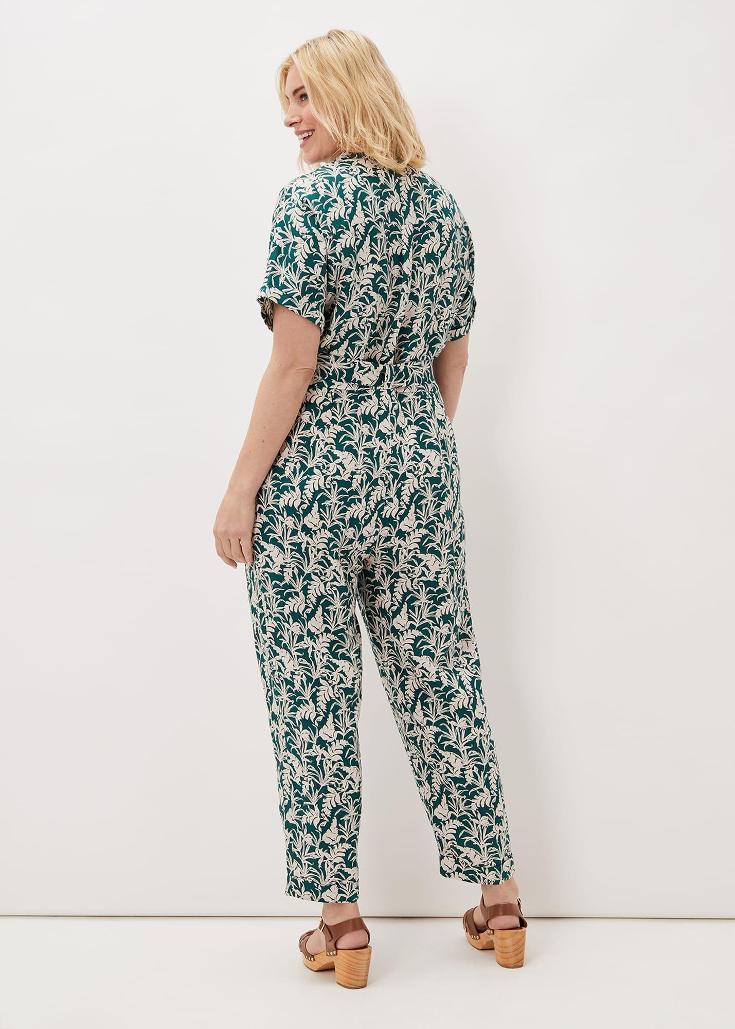 Lissa Linen Palm Print Wide Leg Jumpsuit