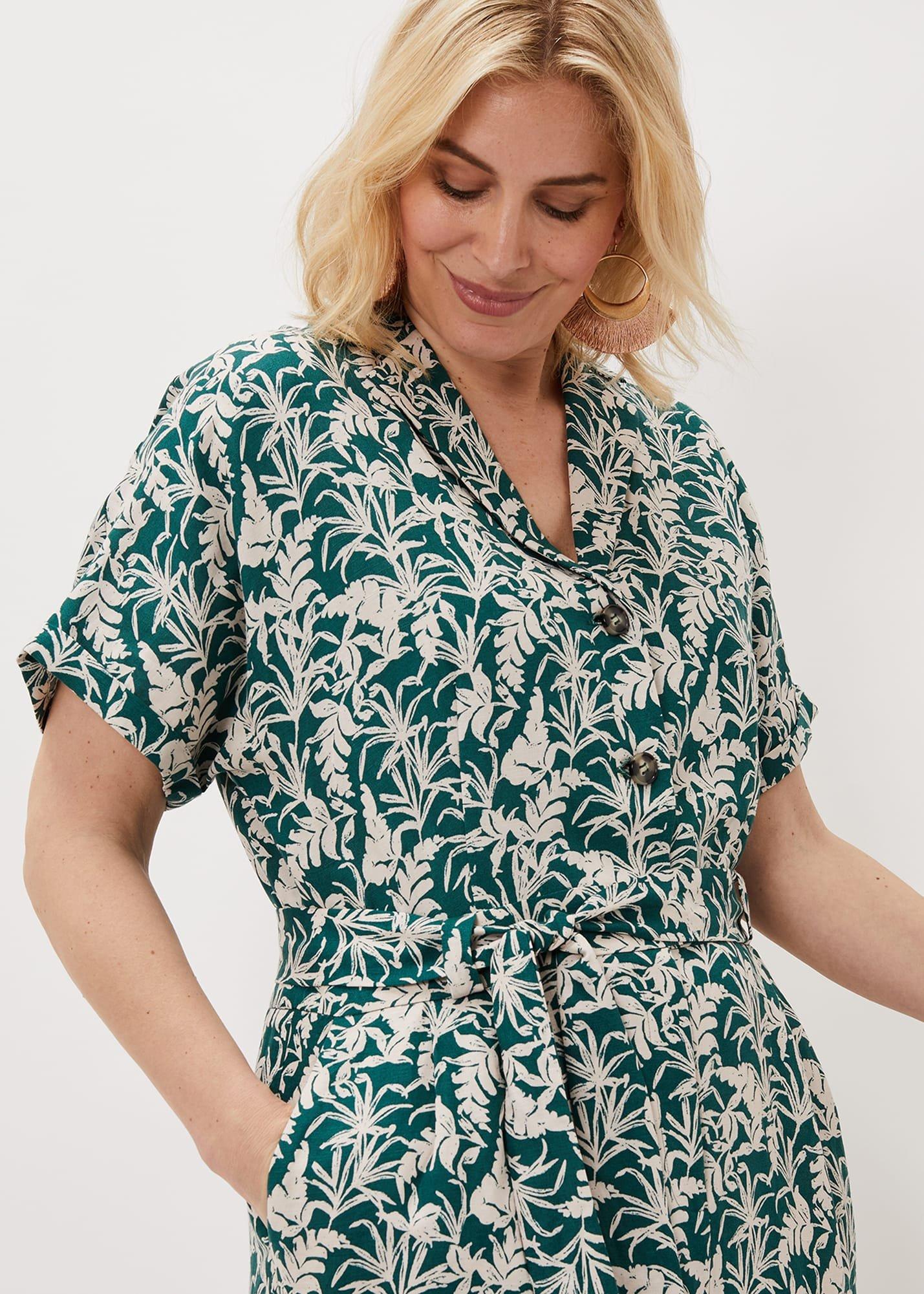 Lissa Linen Palm Print Wide Leg Jumpsuit