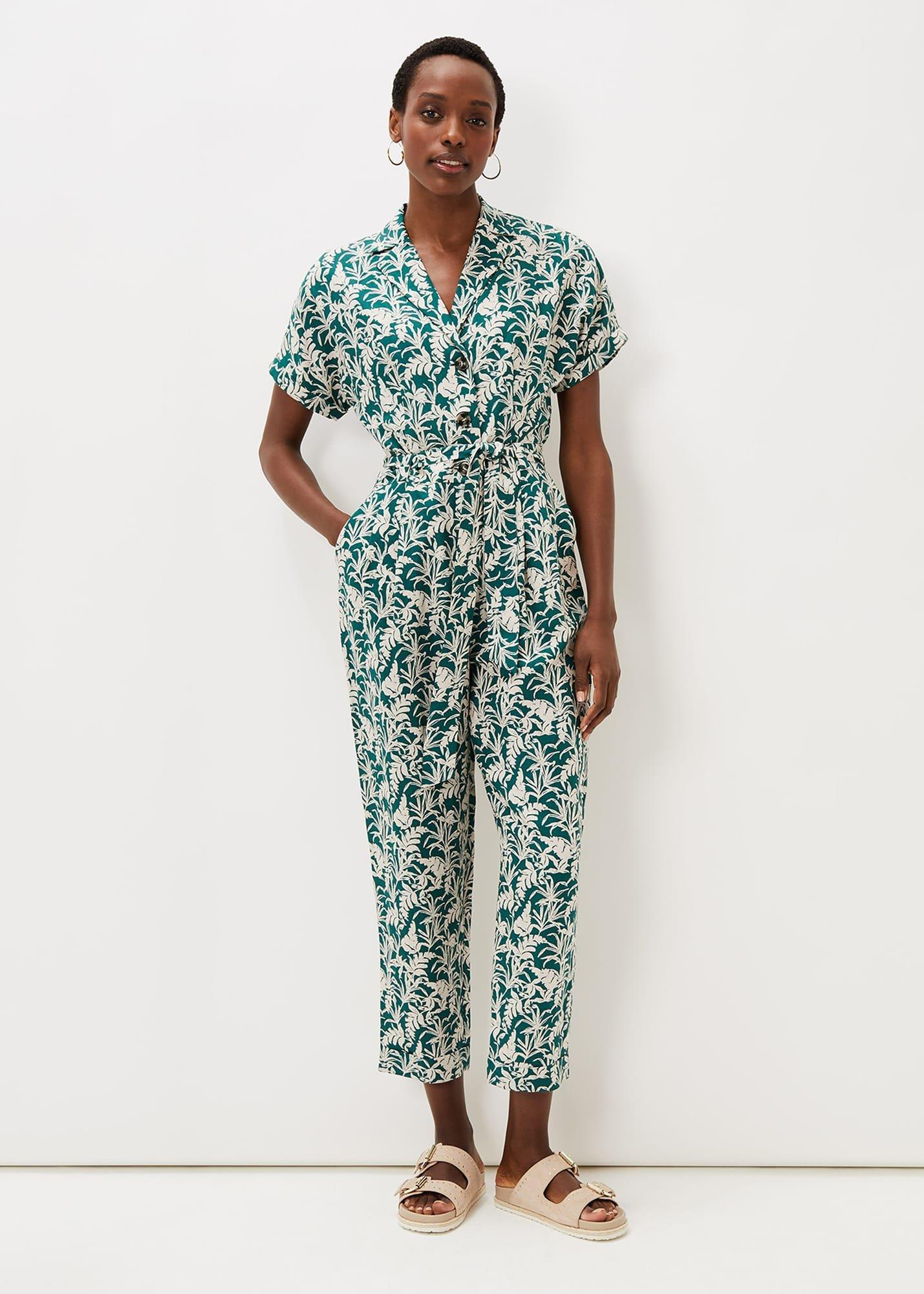 Lissa Linen Palm Print Wide Leg Jumpsuit