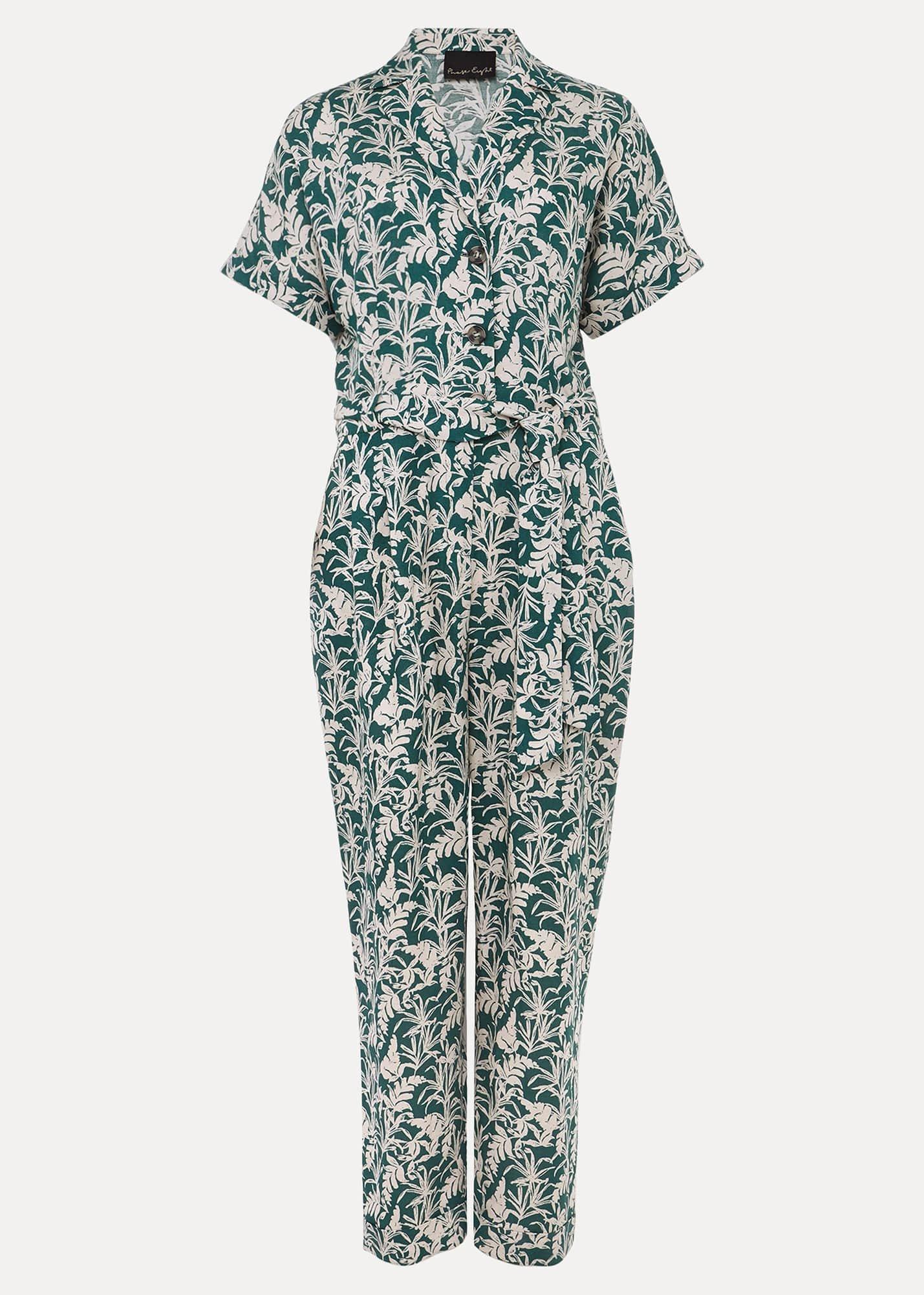 Lissa Linen Palm Print Wide Leg Jumpsuit