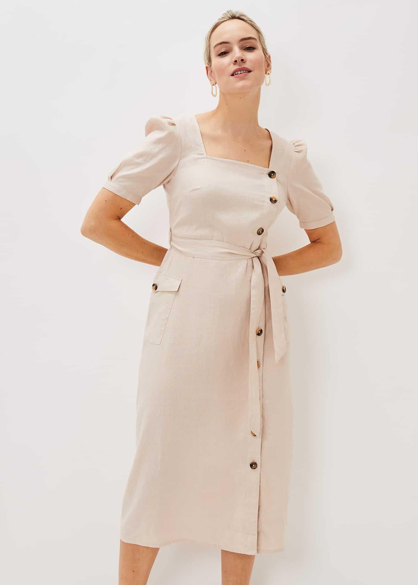 Elletta Square Neck Linen Dress