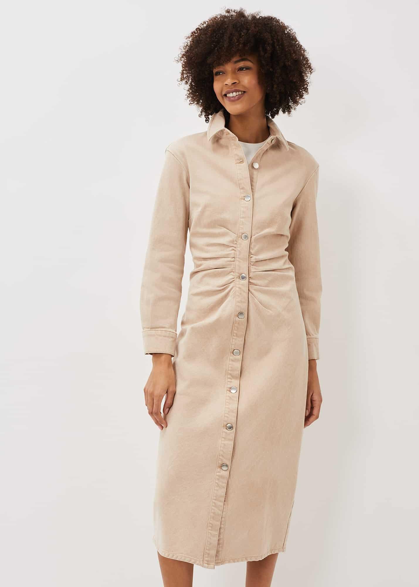 Zoella Ruched Organic Cotton Denim Dress