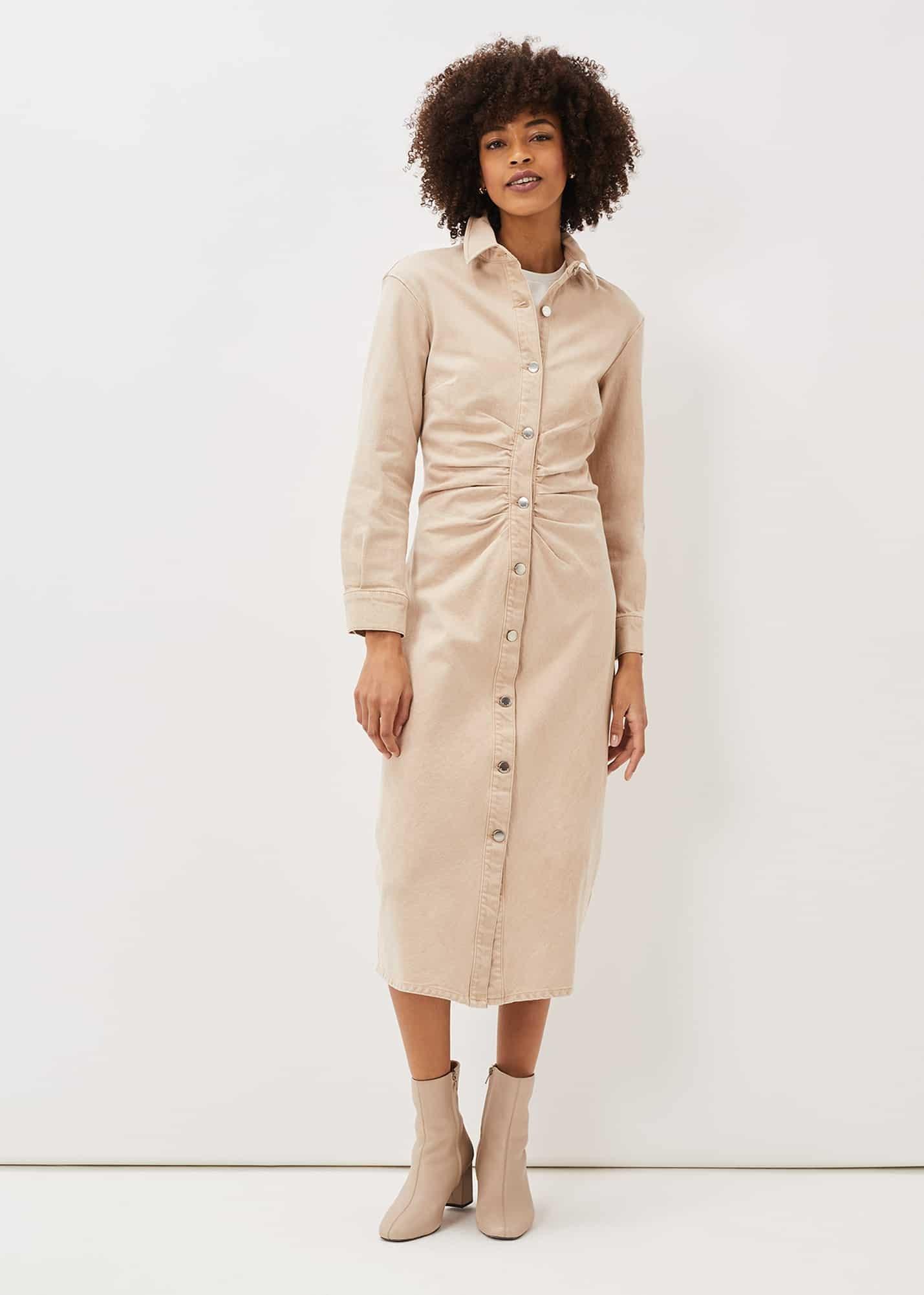 Zoella Ruched Organic Cotton Denim Dress