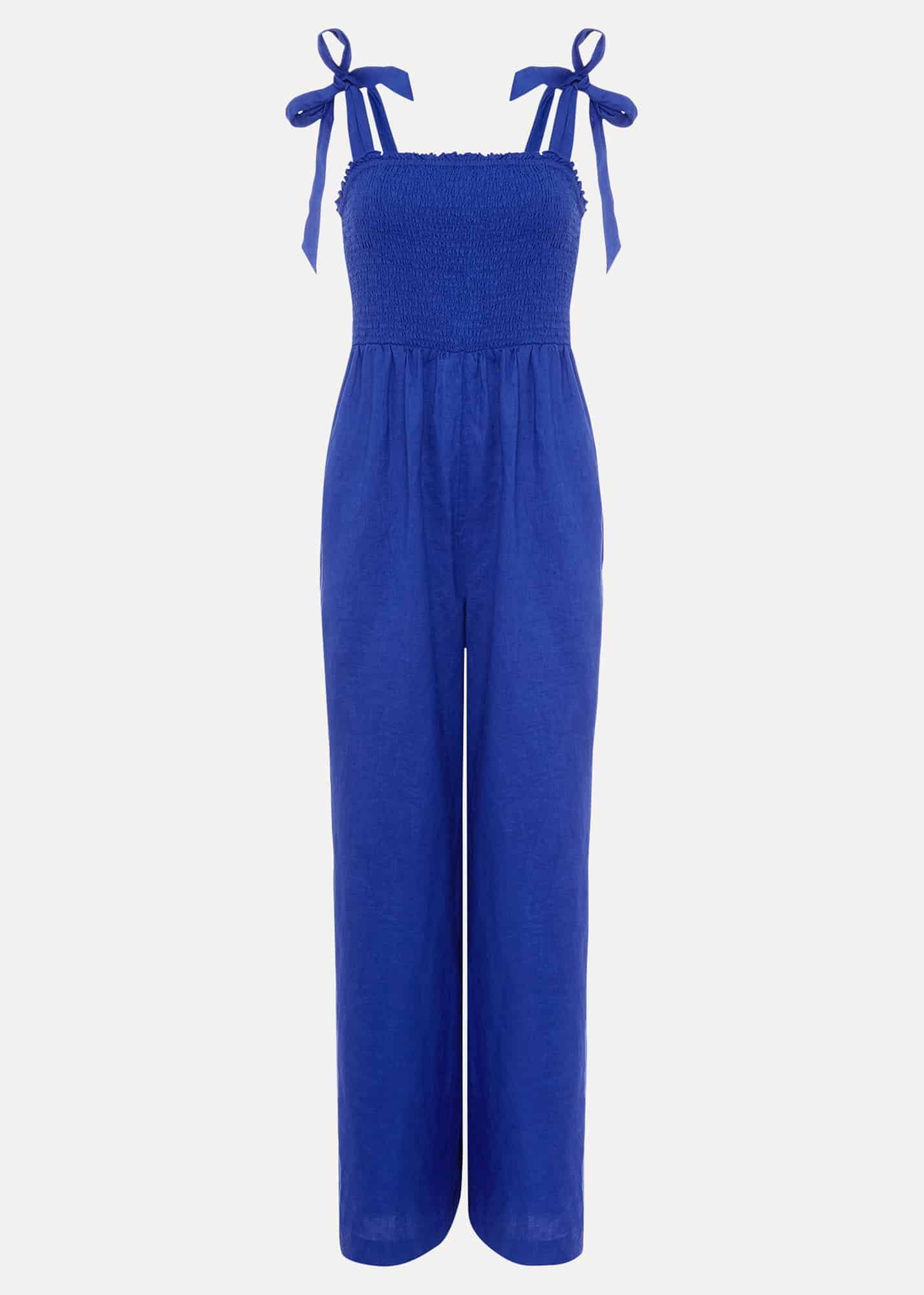 Ona Linen Shirred Wide Leg Jumpsuit