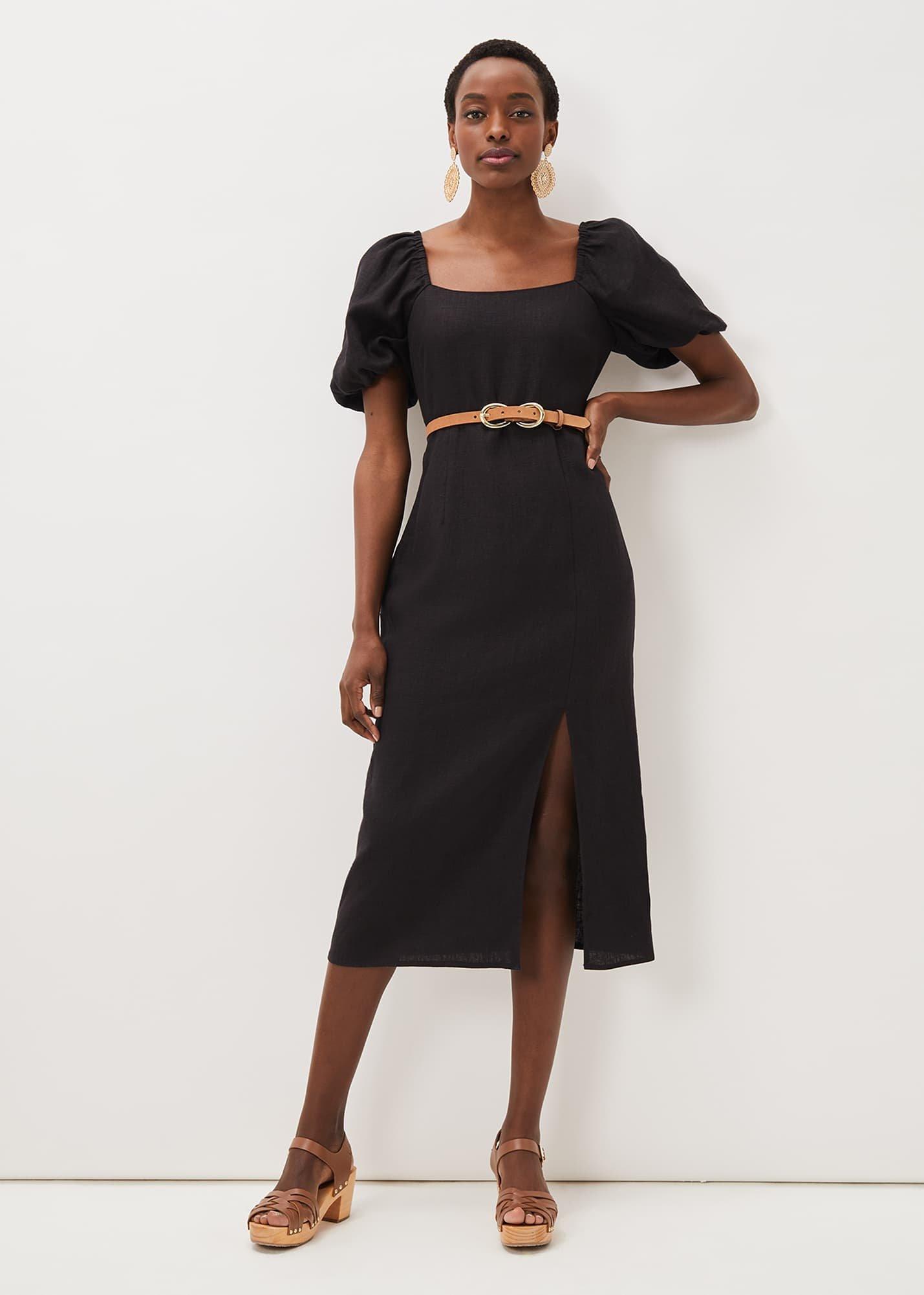 alemais effie puff sleeve midi dress Effie Linen Puff Sleeve Dress