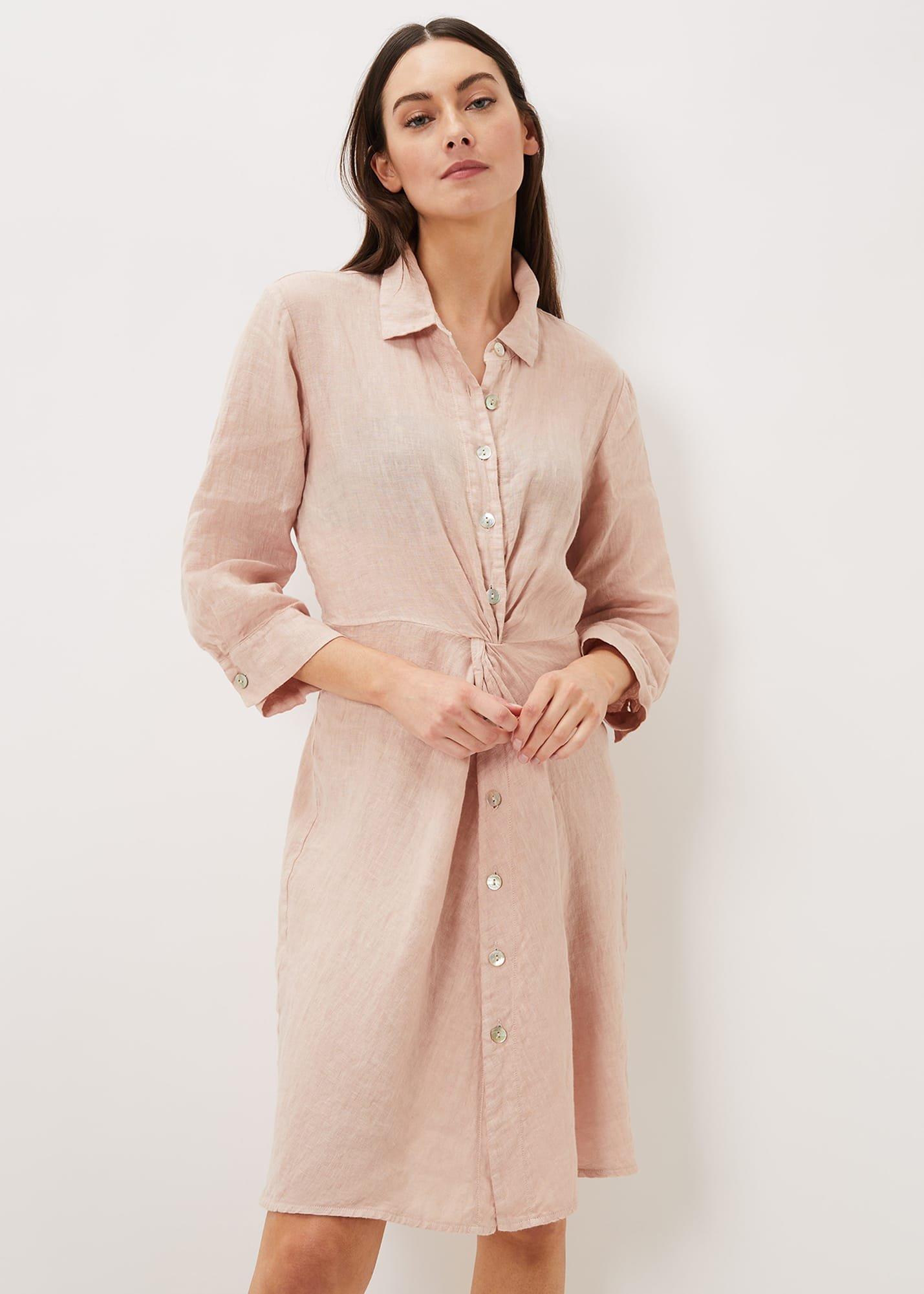 Gwyn Twist Front Linen Shirt Dress