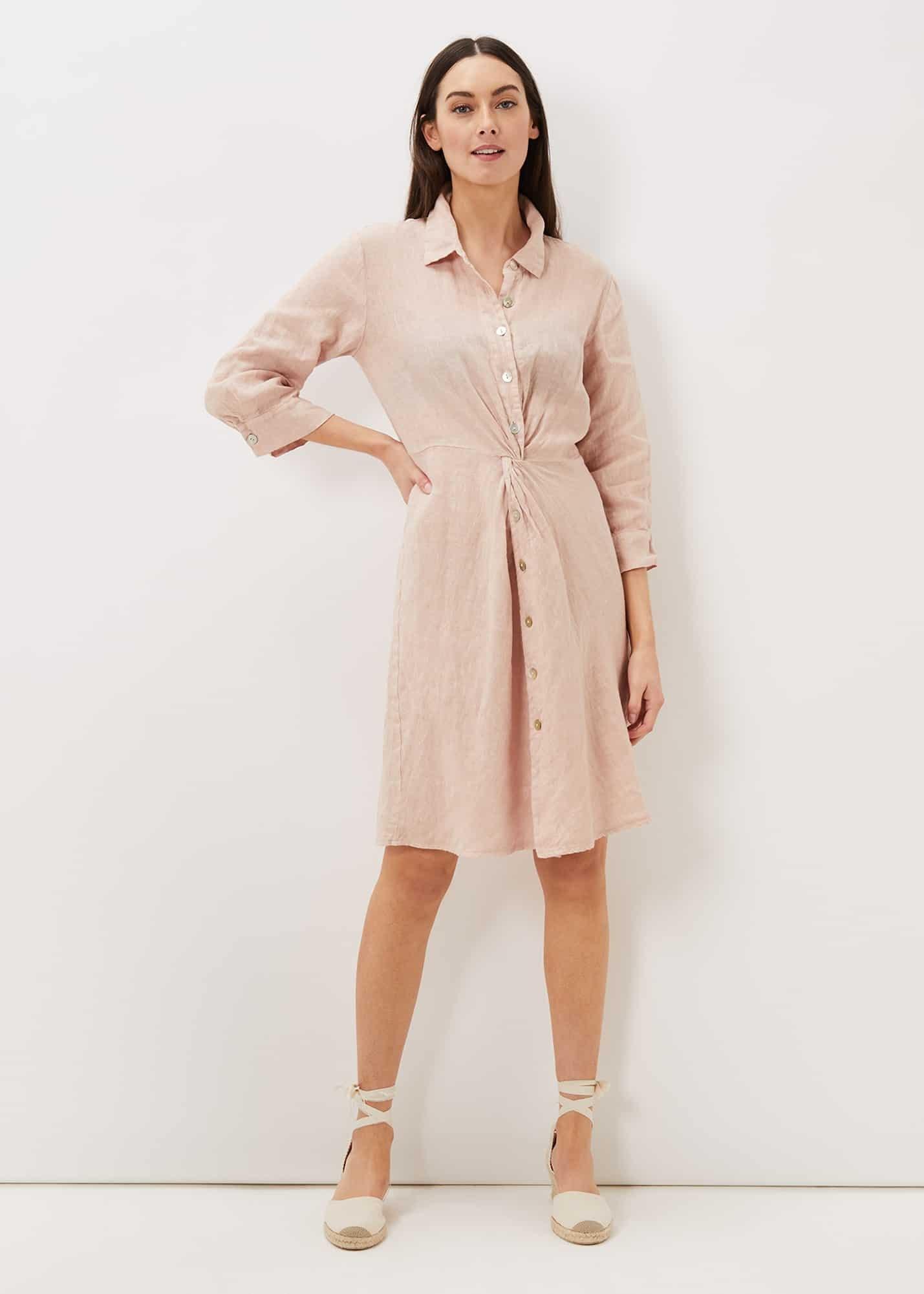Gwyn Twist Front Linen Shirt Dress