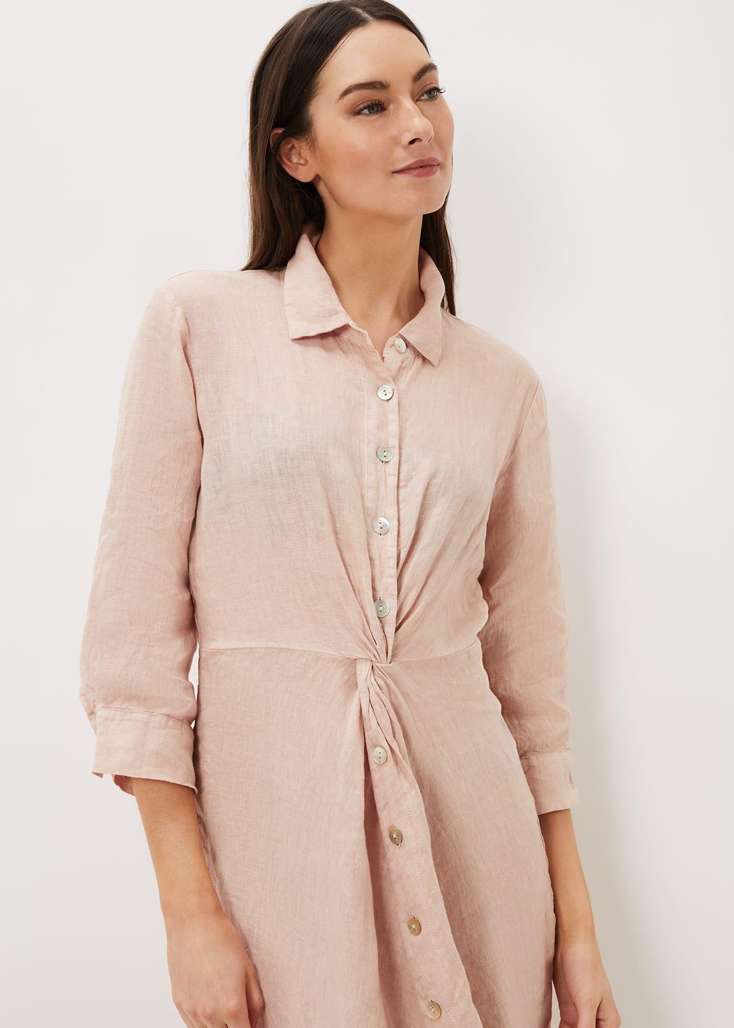 Gwyn Twist Front Linen Shirt Dress