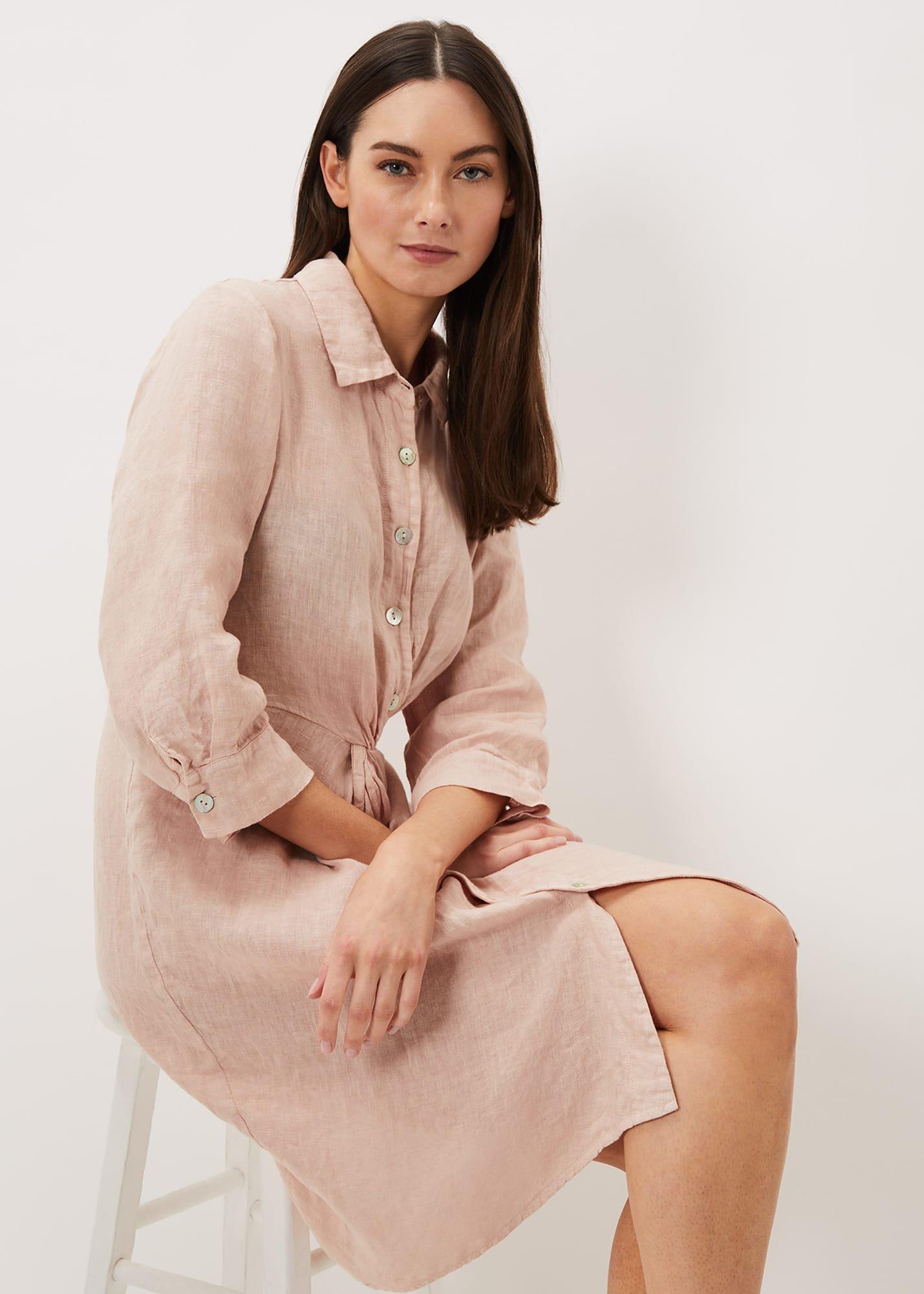 Gwyn Twist Front Linen Shirt Dress