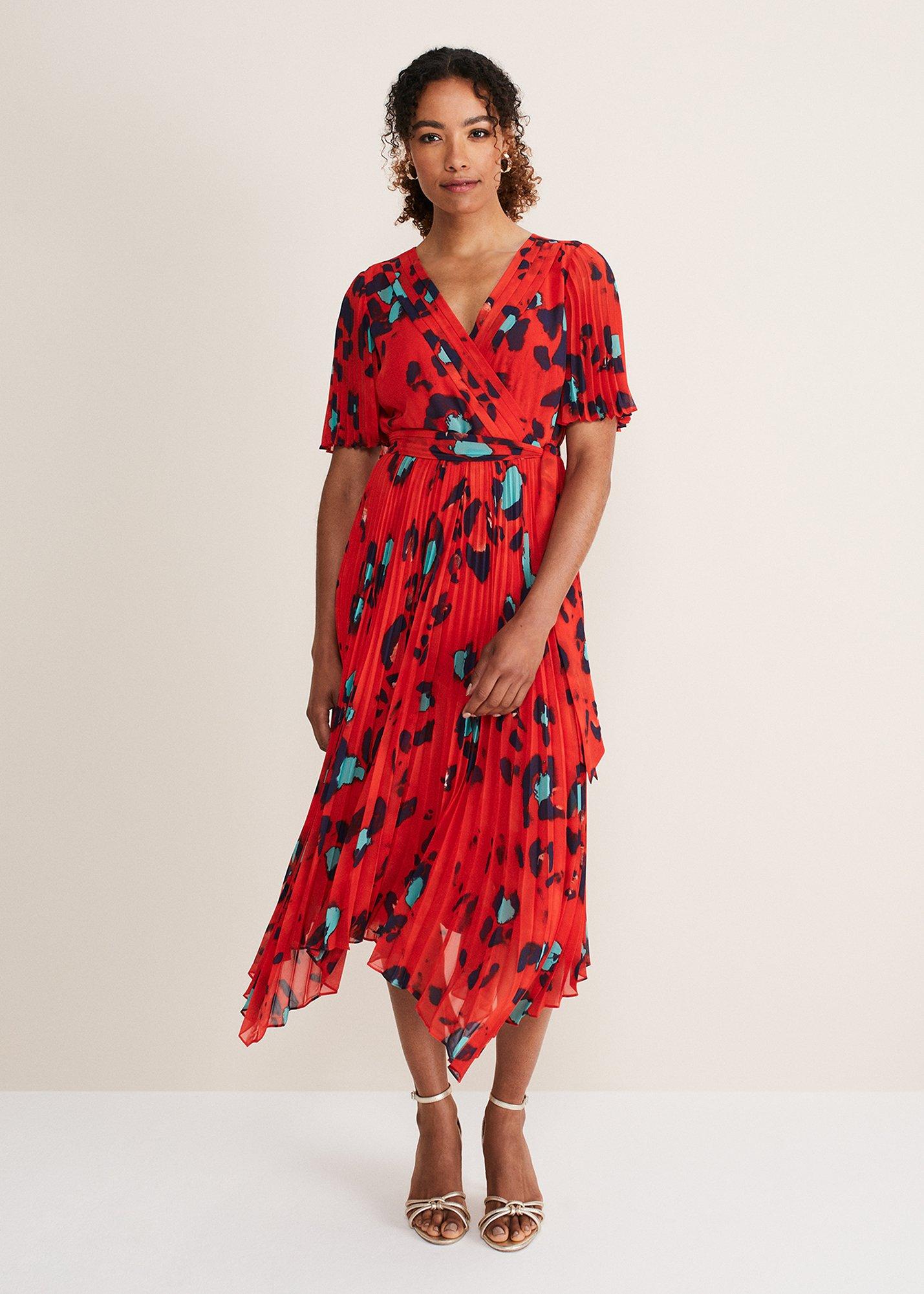 Kendall Butterfly Print Pleated Midi Dress