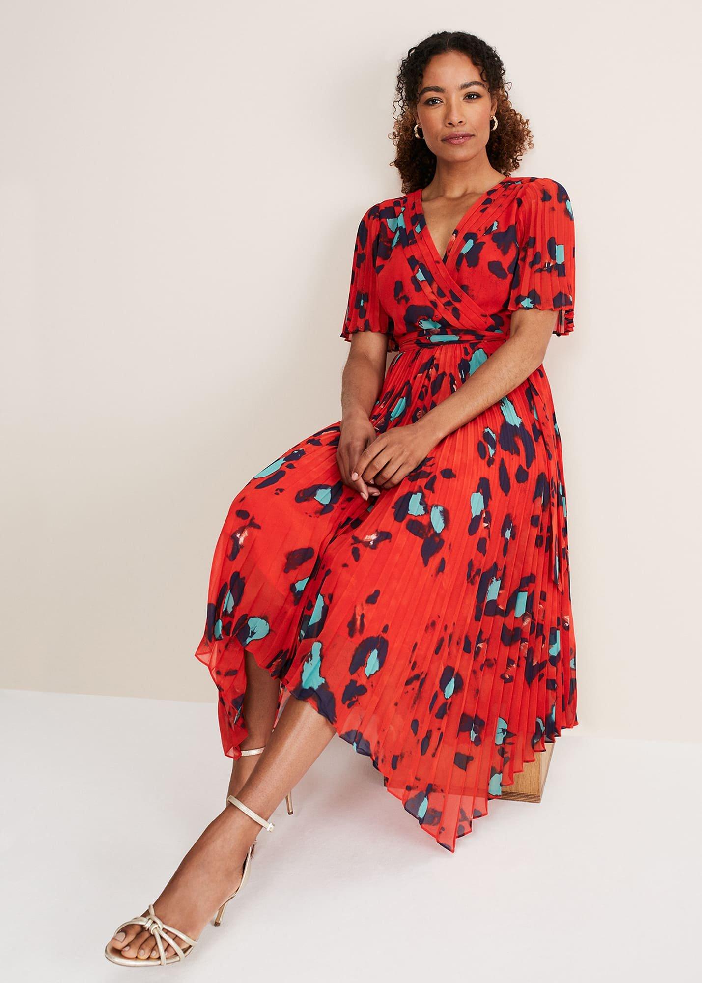 Kendall Butterfly Print Pleated Midi Dress