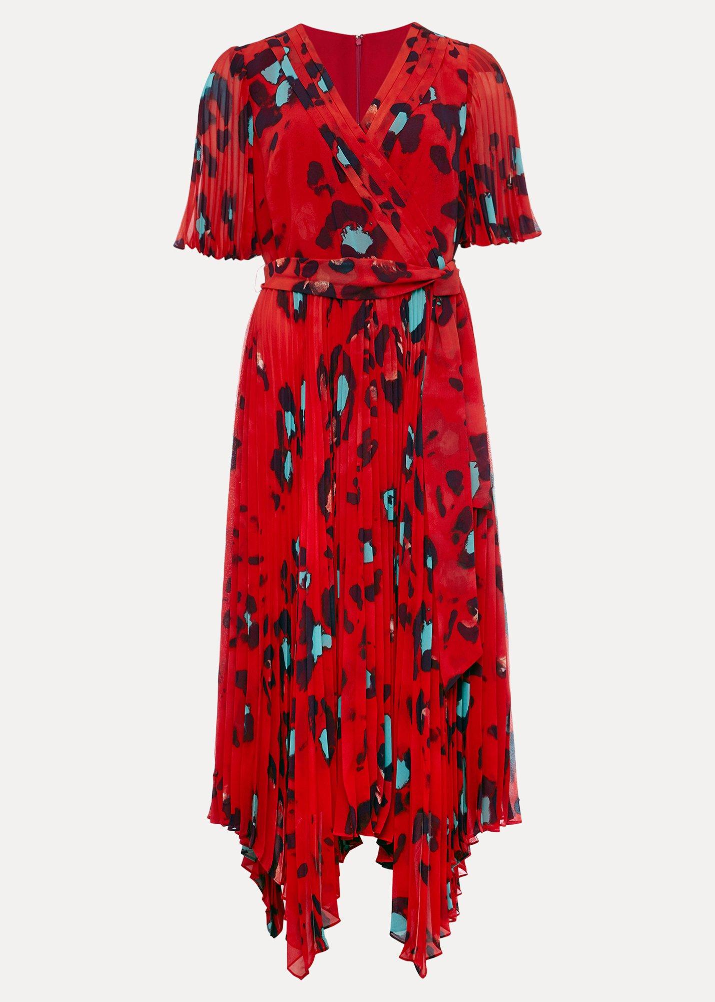 ${product-id}-Kendall Butterfly Print Pleated Midi Dress-Vermillion/multi-${view-type}