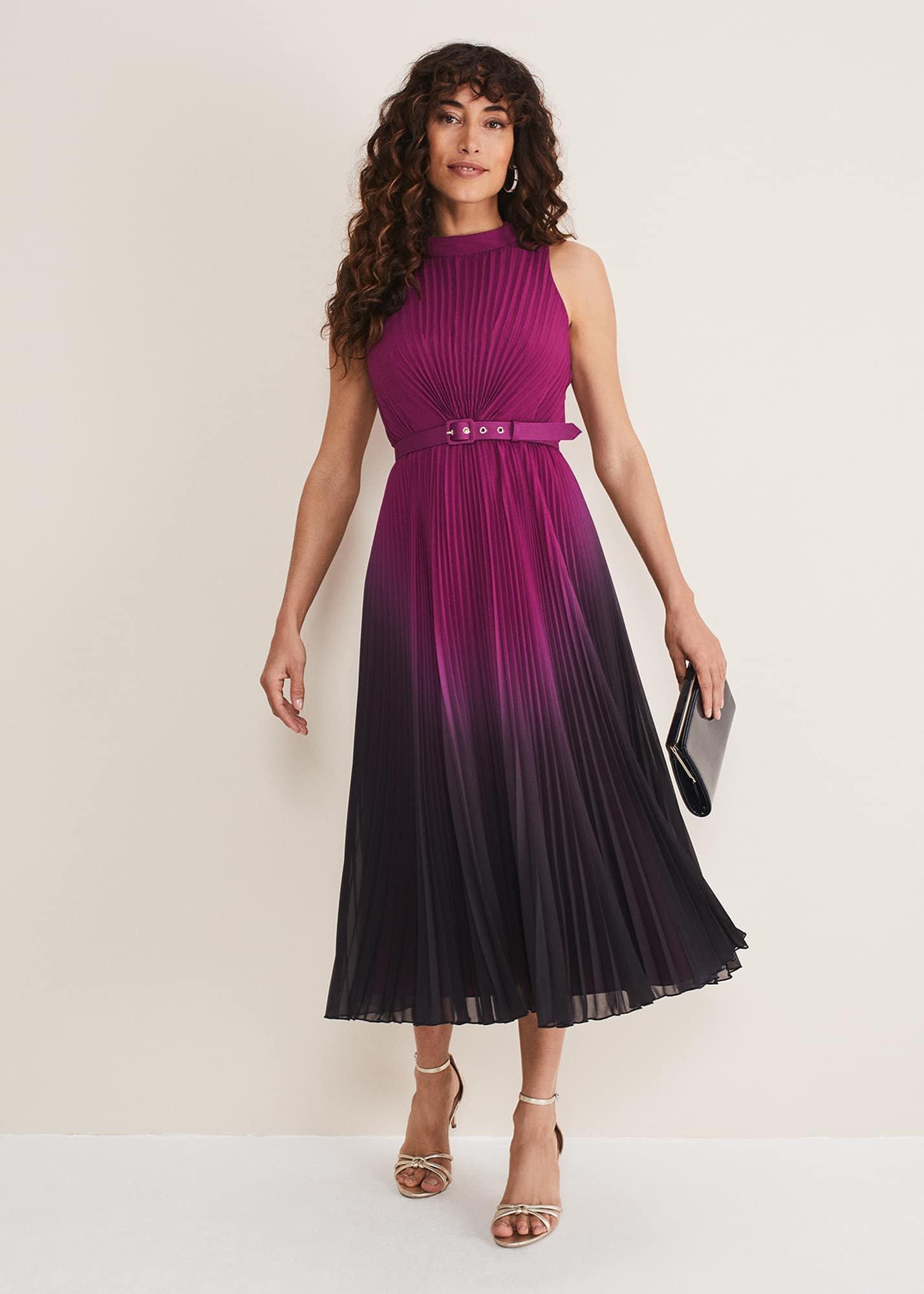 Simara Ombre Pleated Midi Dress