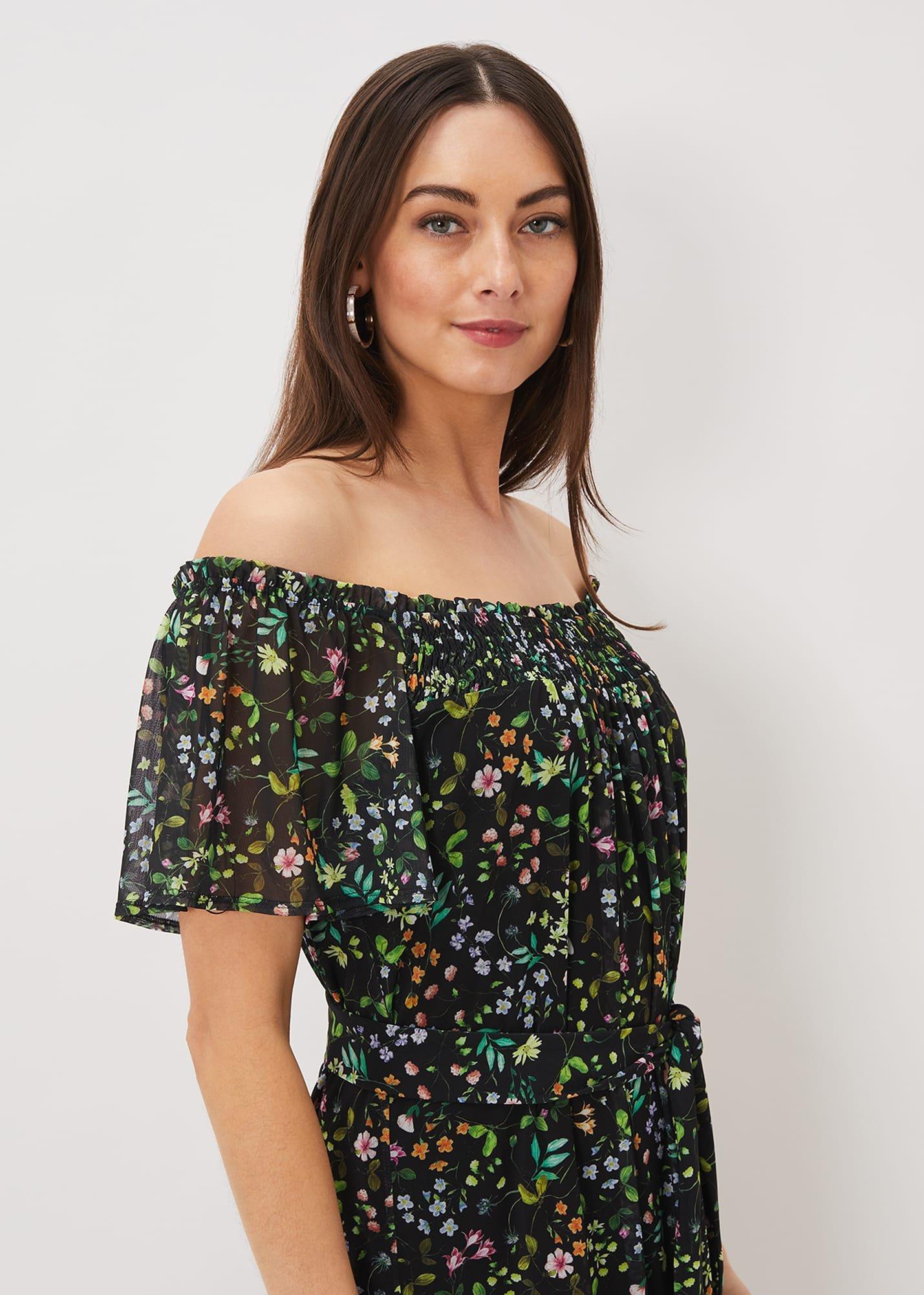 Zaylah Shirred Floral Mesh Dress