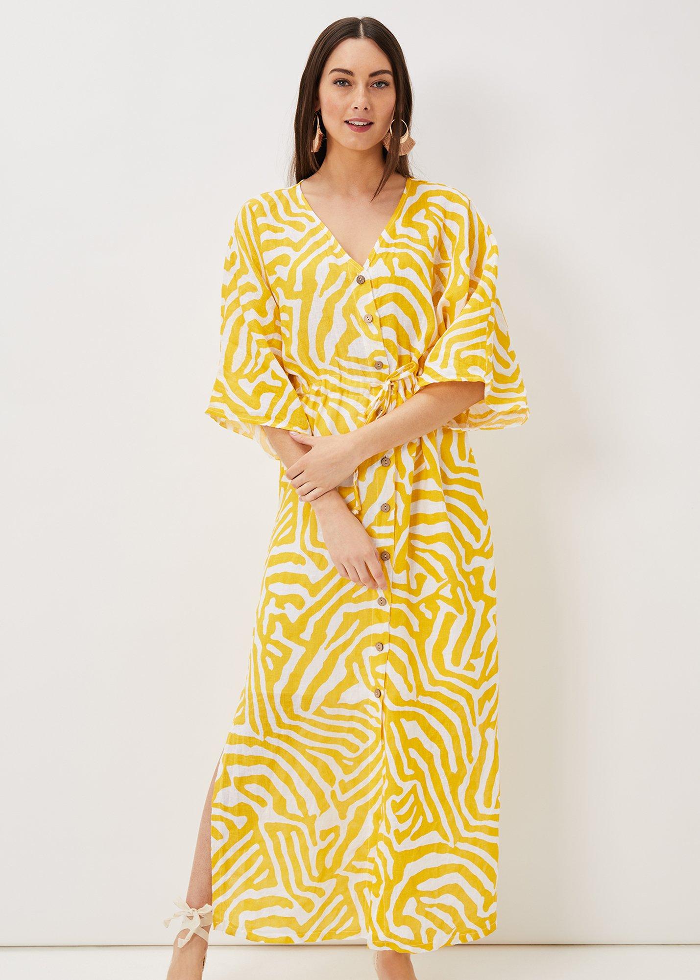 Dena Linen Zebra Print Maxi Dress