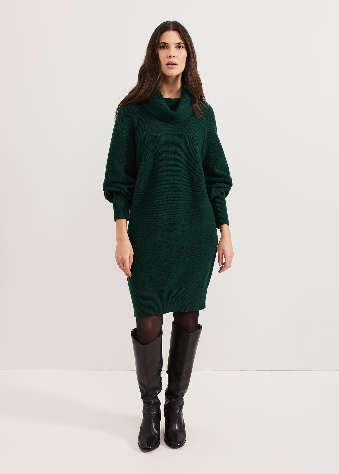 ${product-id}-Dahlie Chunky Knit Tunic Mini Dress-Green-${view-type}