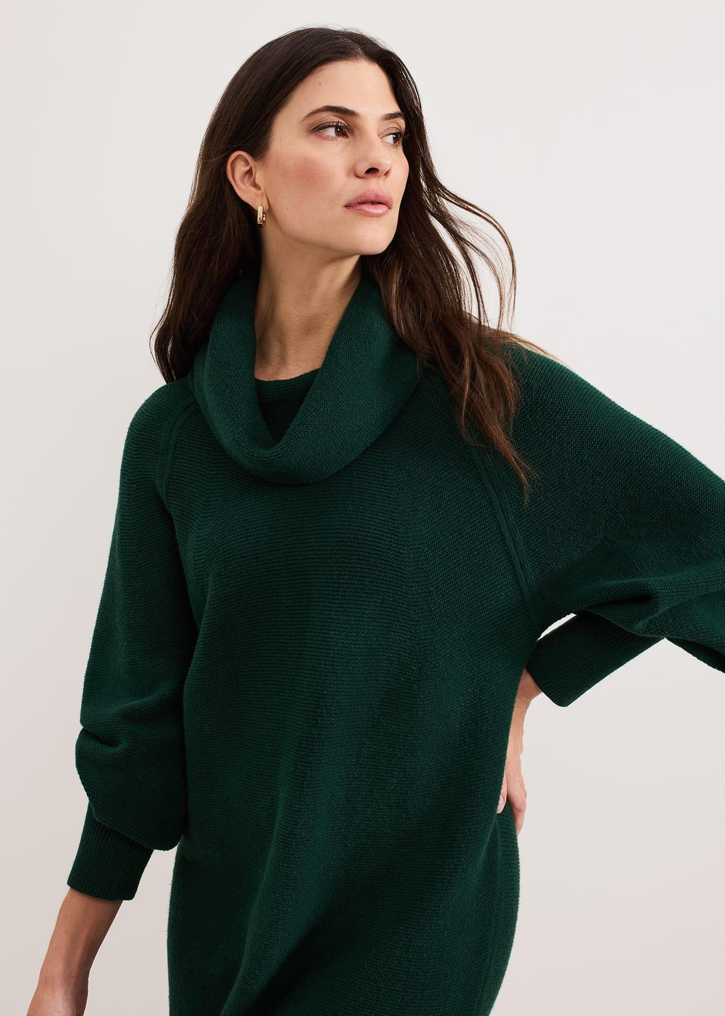 ${product-id}-Dahlie Chunky Knit Tunic Mini Dress-Green-${view-type}