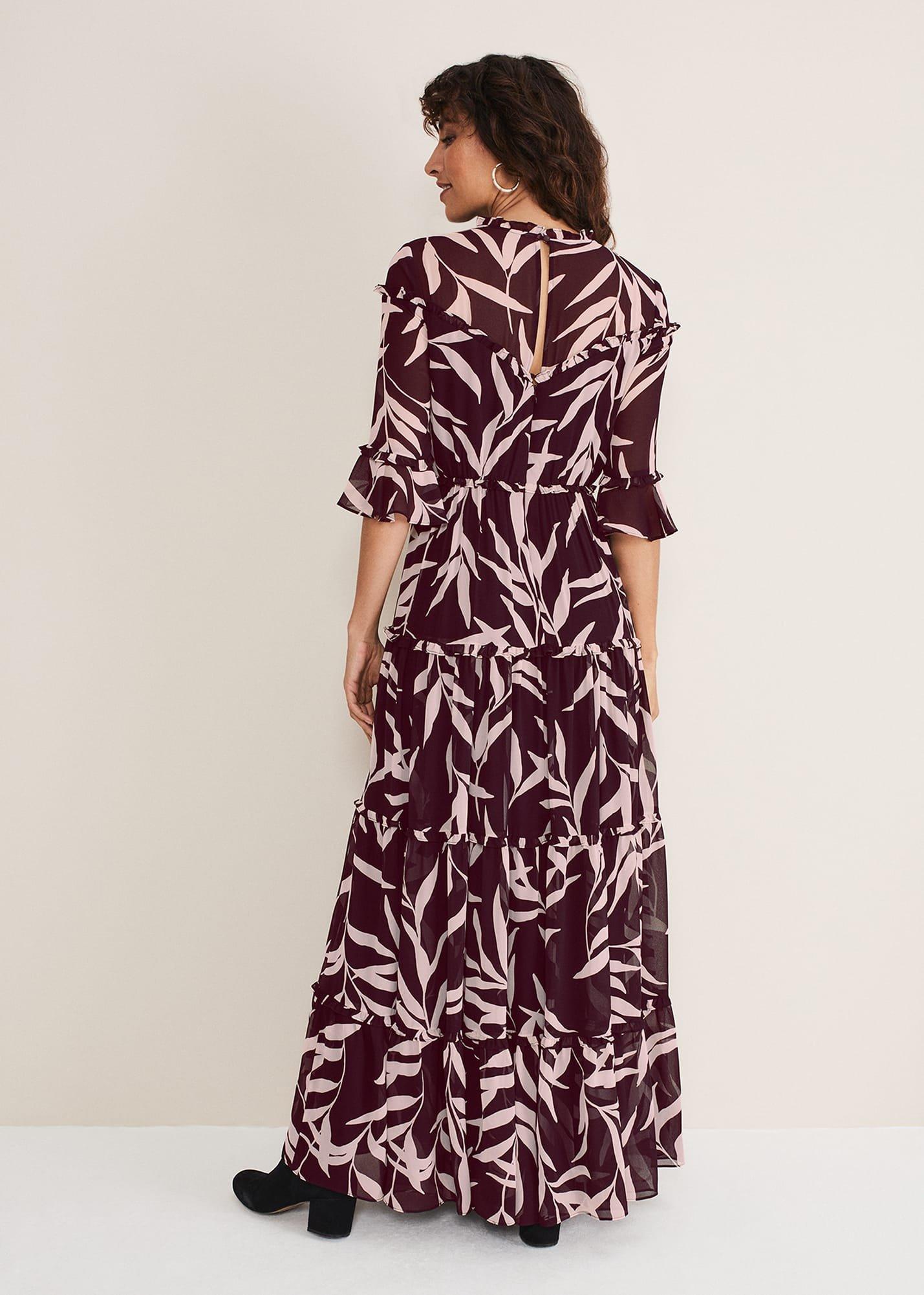 Amber Leaf Print Tiered Dress