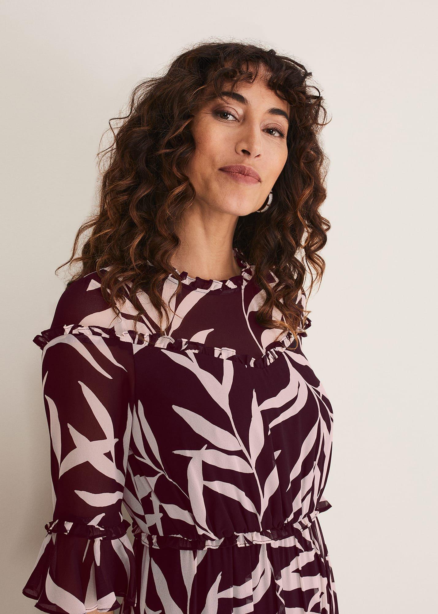 Amber Leaf Print Tiered Dress