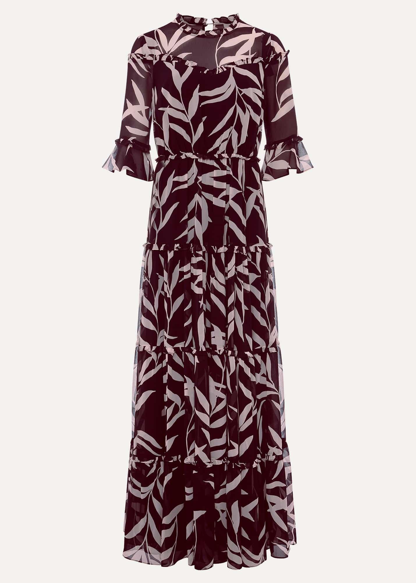 Amber Leaf Print Tiered Dress