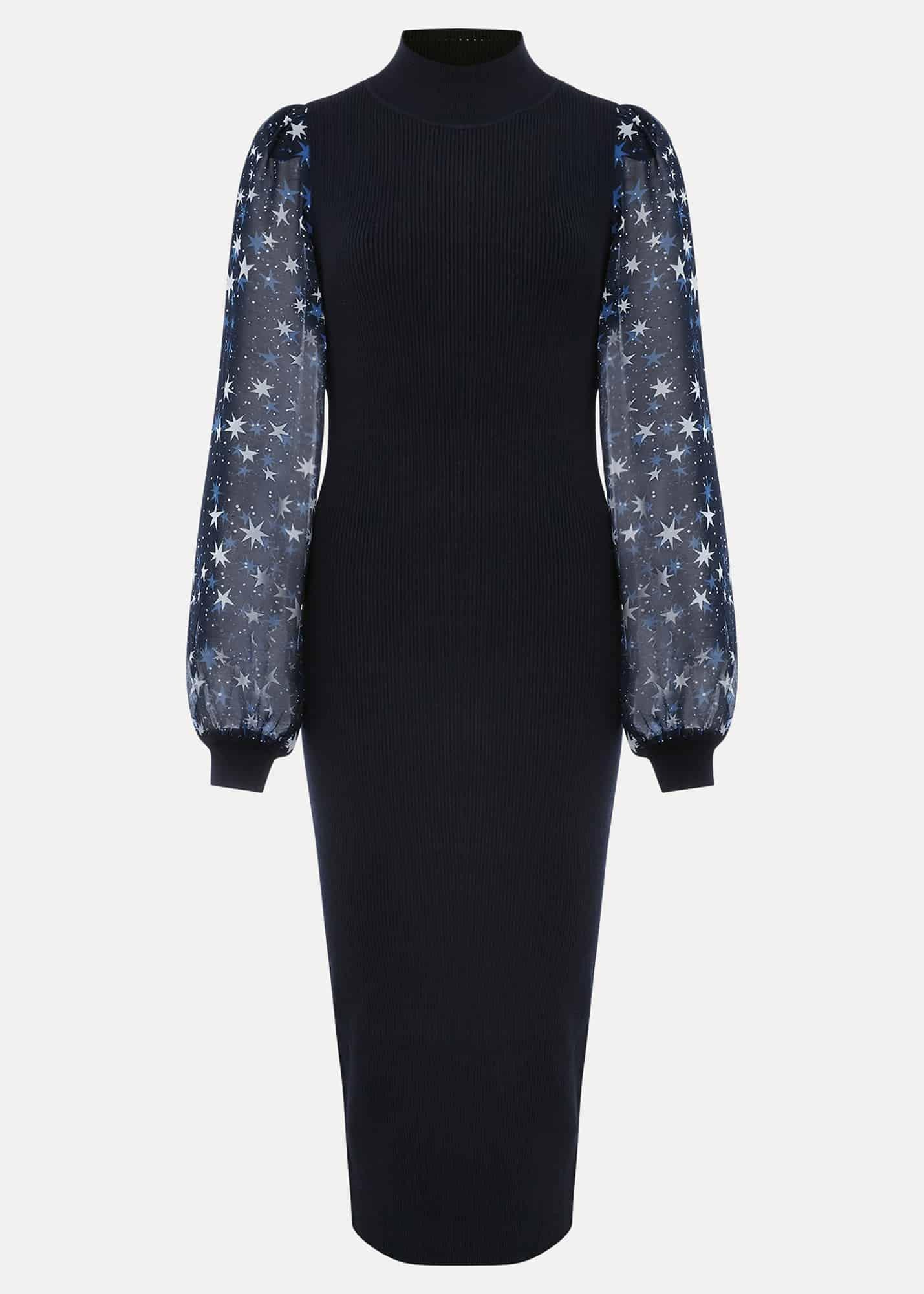 Elmina Woven Sleeve Star Knit Dress