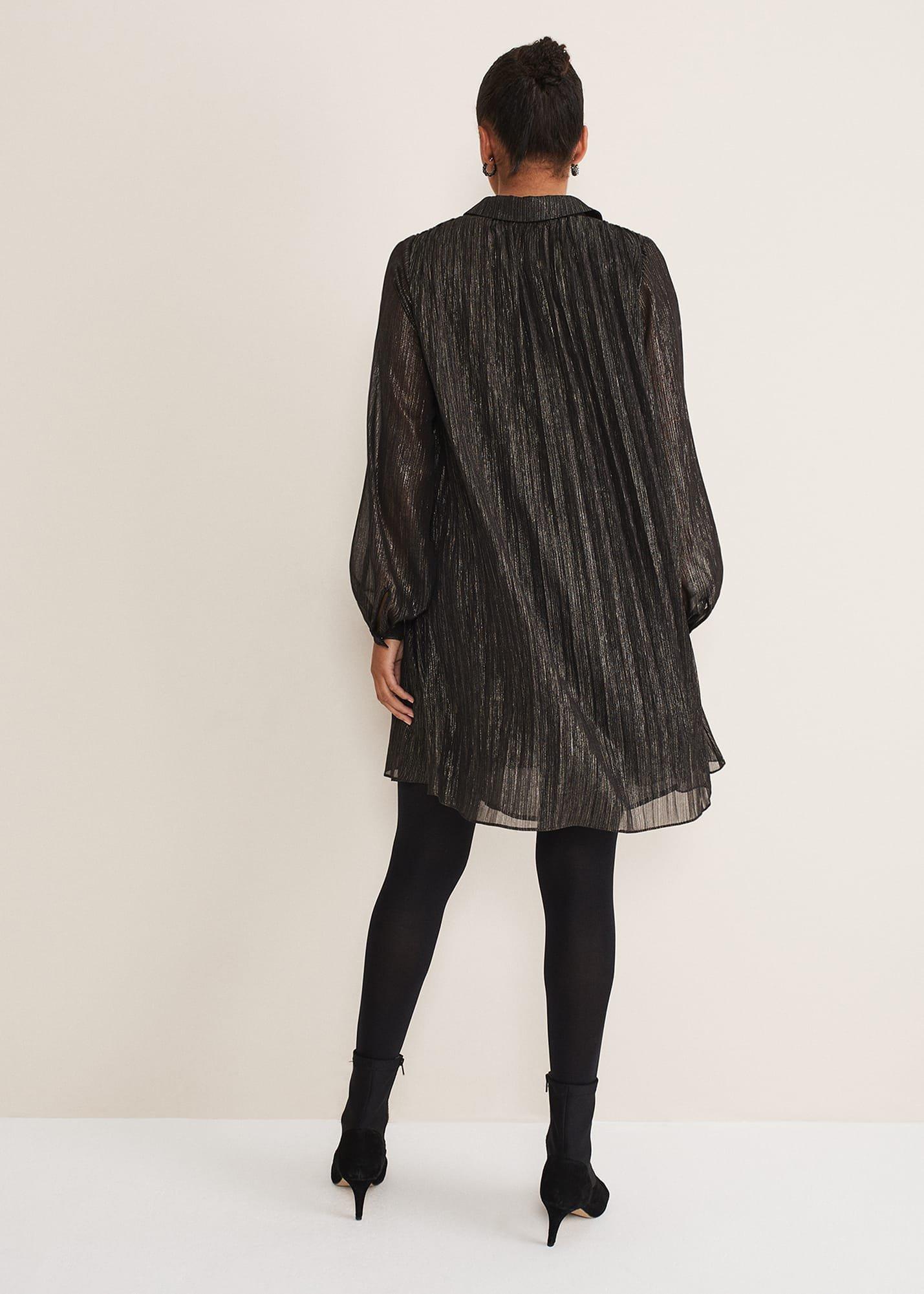 Tanya Foil Pleated Shirt Dress