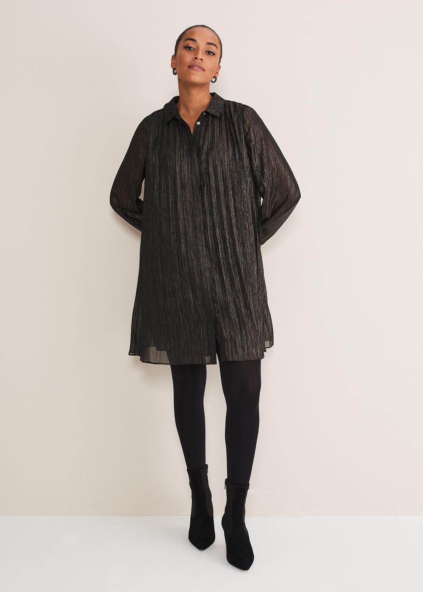 Tanya Foil Pleated Shirt Dress