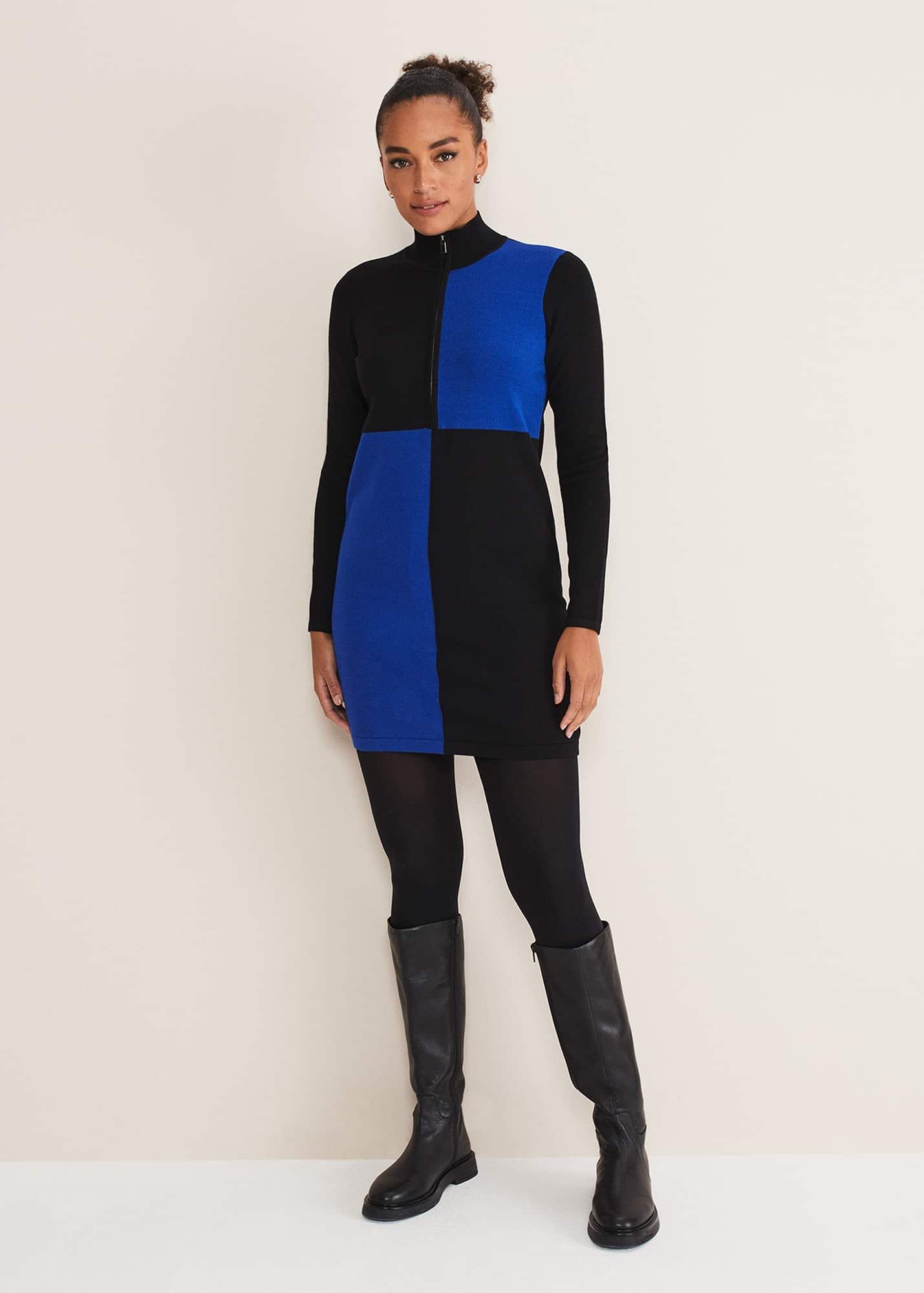 Arden Zip Detail Colour Block Knit Dress