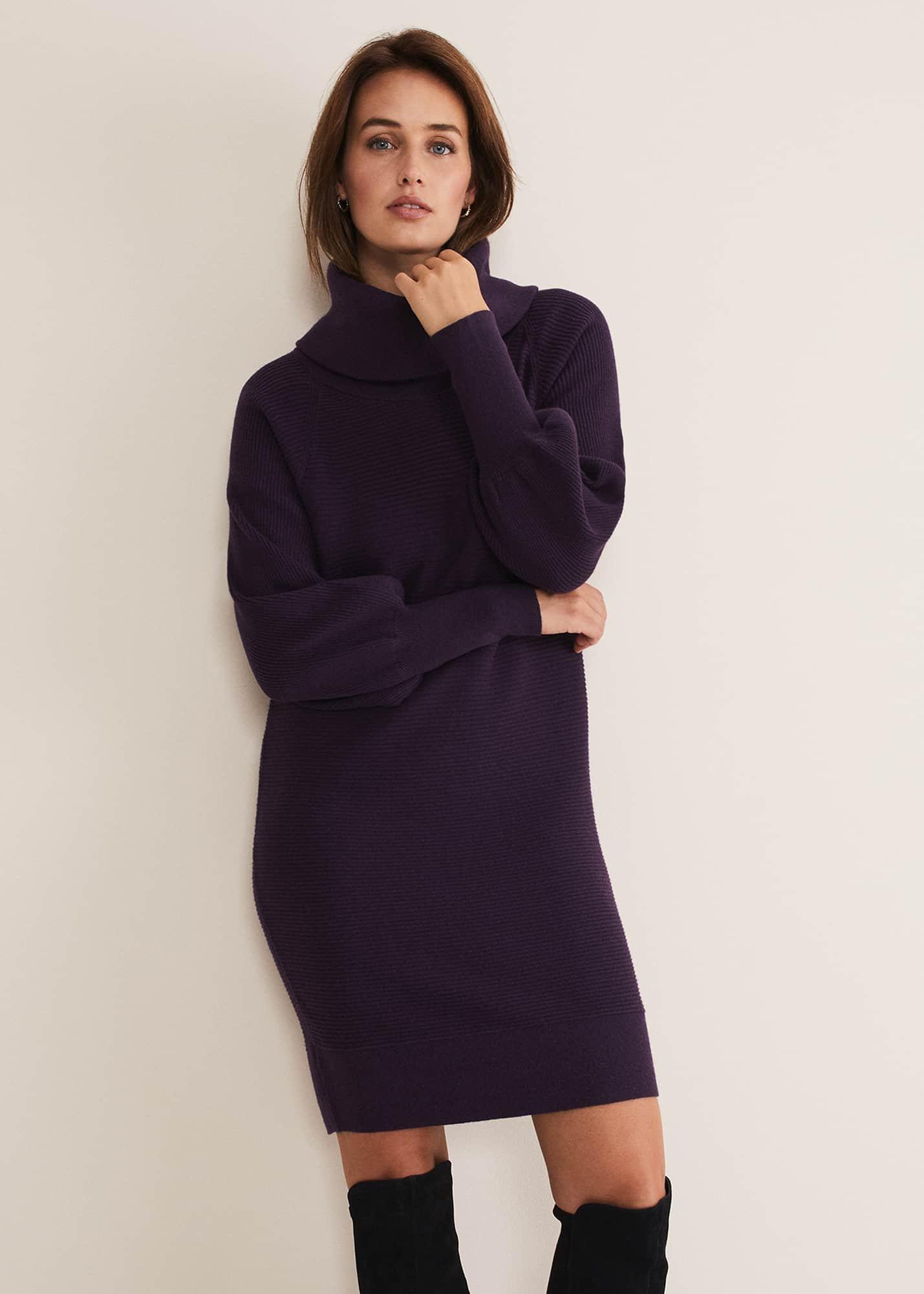 Erma Rippled Cowl Neck Knit Dress