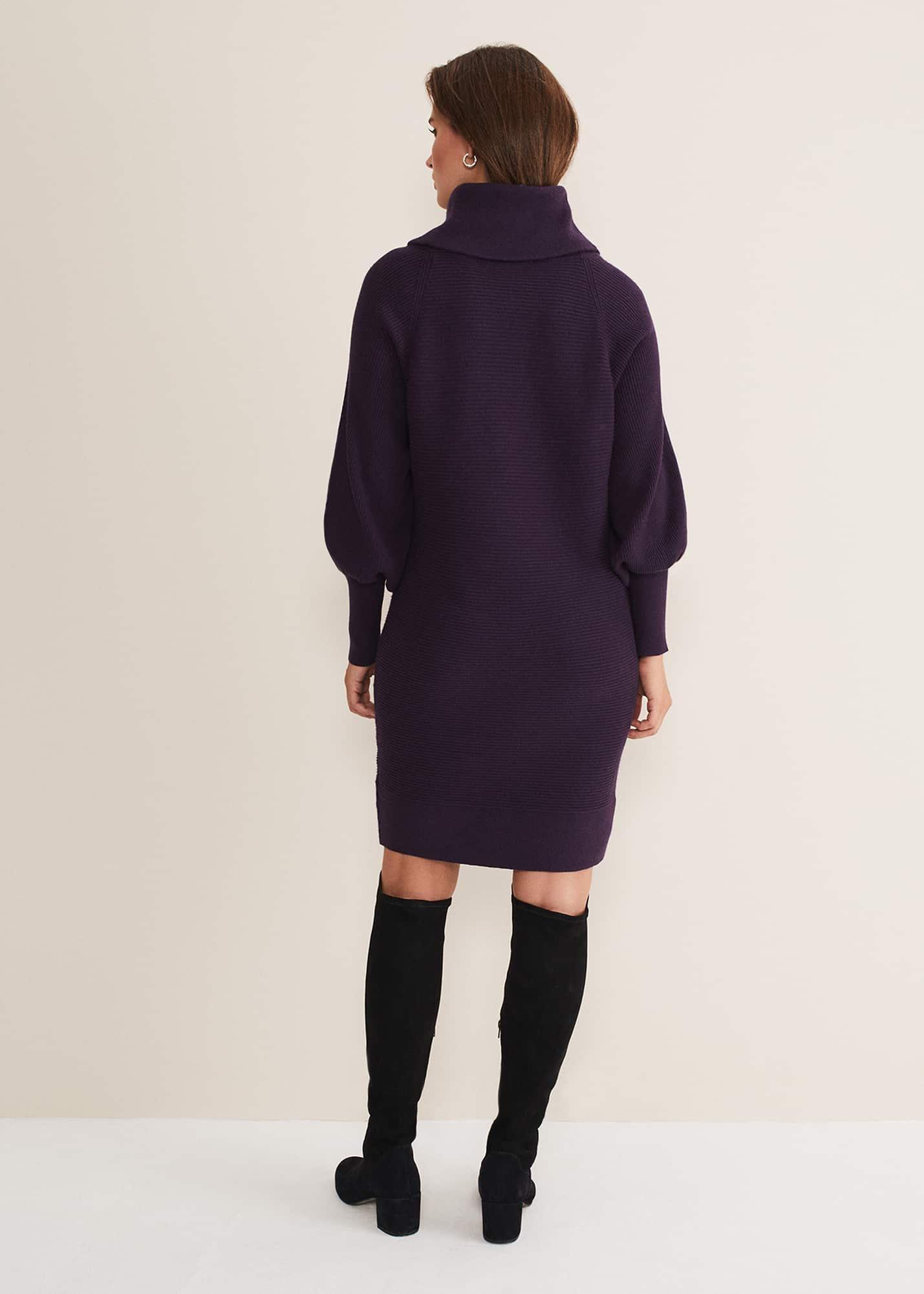 Erma Rippled Cowl Neck Knit Dress