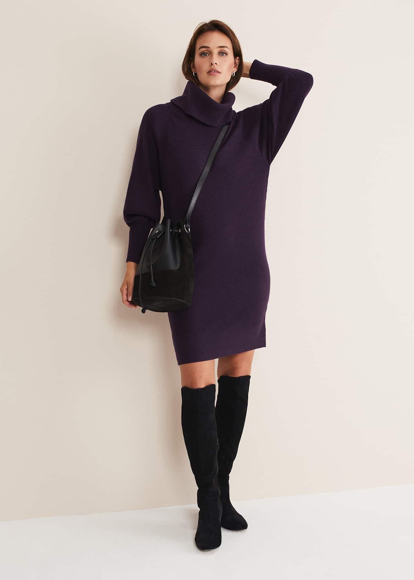 Erma Rippled Cowl Neck Knit Dress
