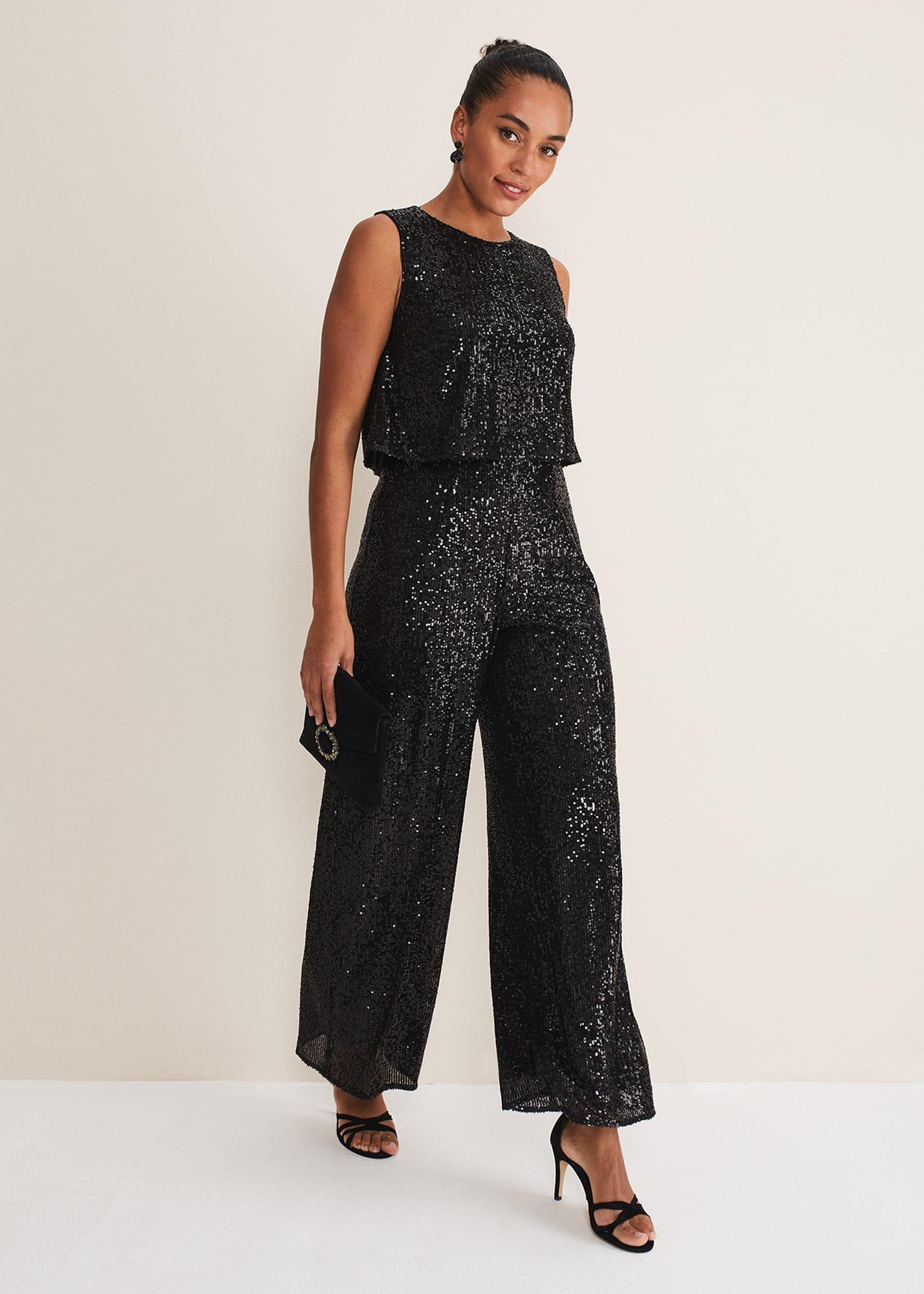 Aubrey Black Sequin Wide Leg Jumpsuit