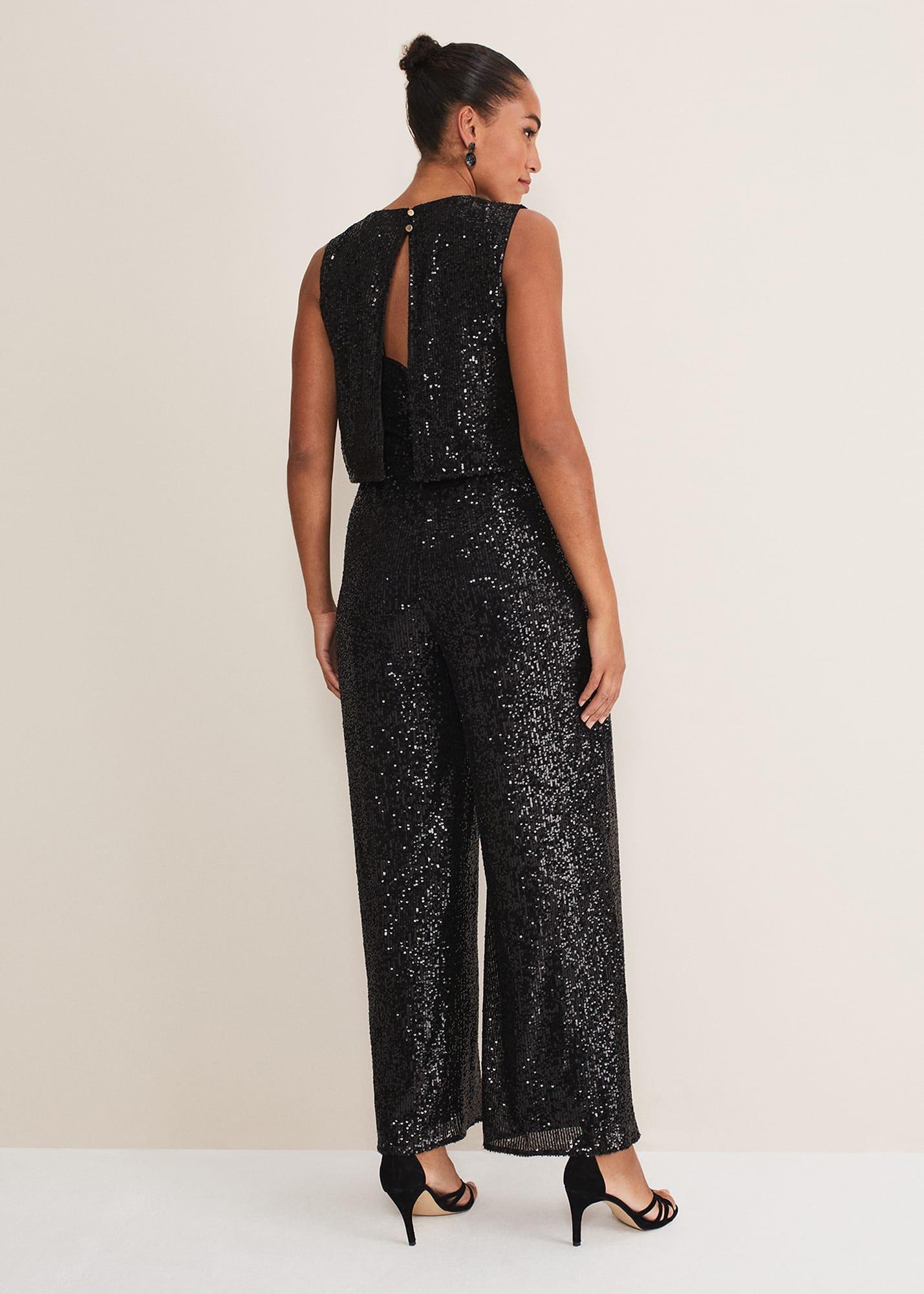 Aubrey Black Sequin Wide Leg Jumpsuit