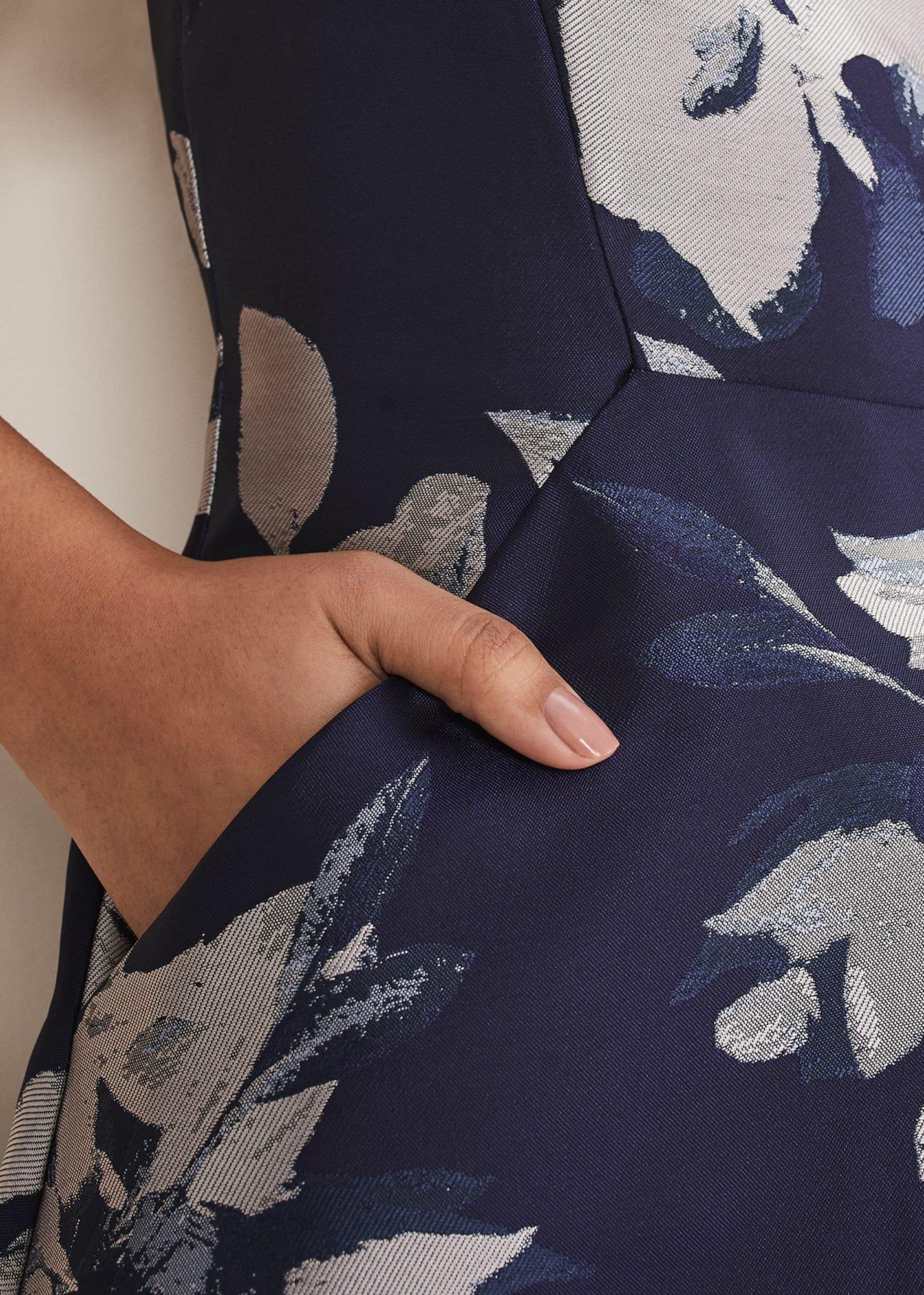 Petite Cassy Jaquard Floral Midi Dress