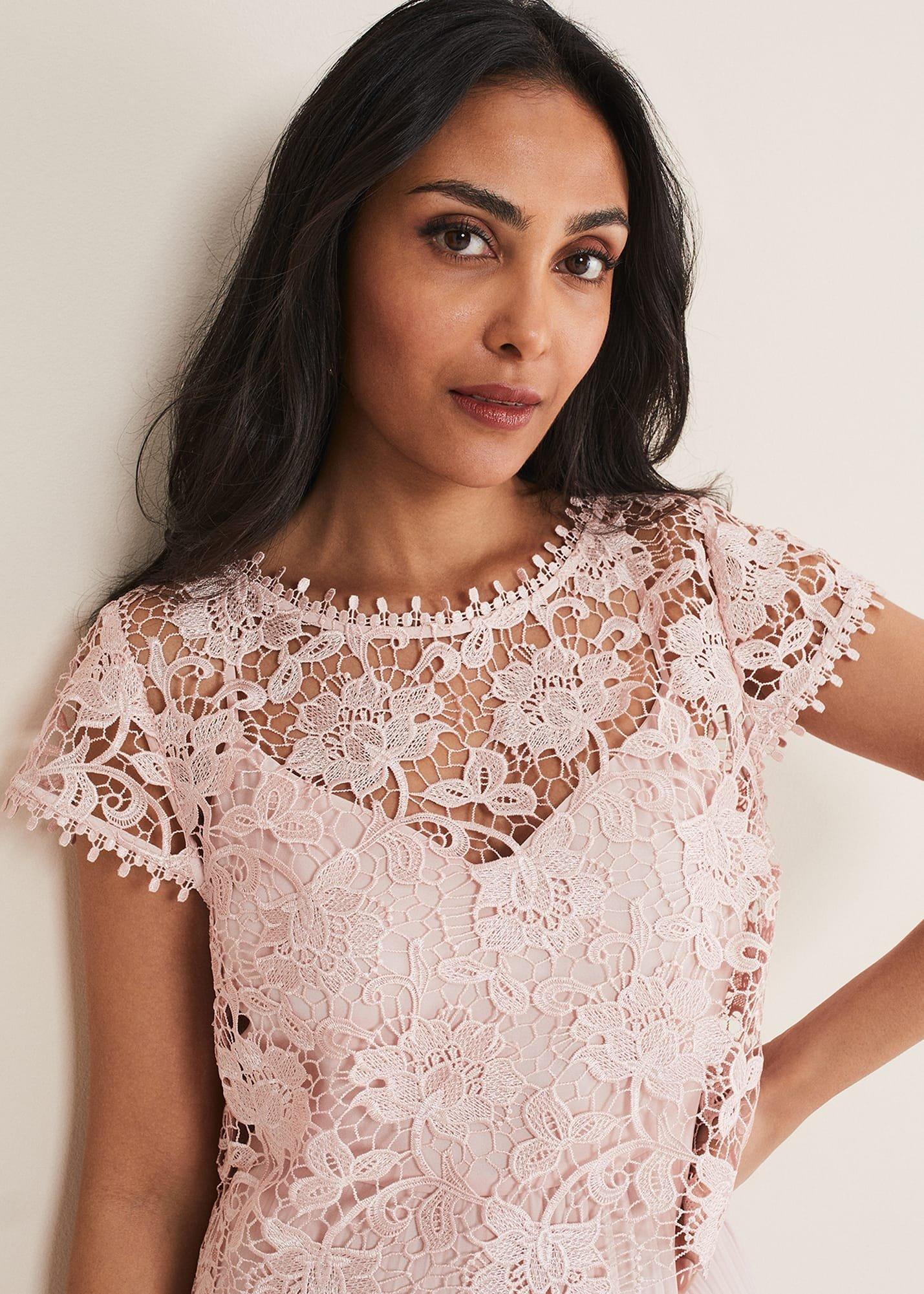Petite Michelle Lace Pleated Maxi Dress