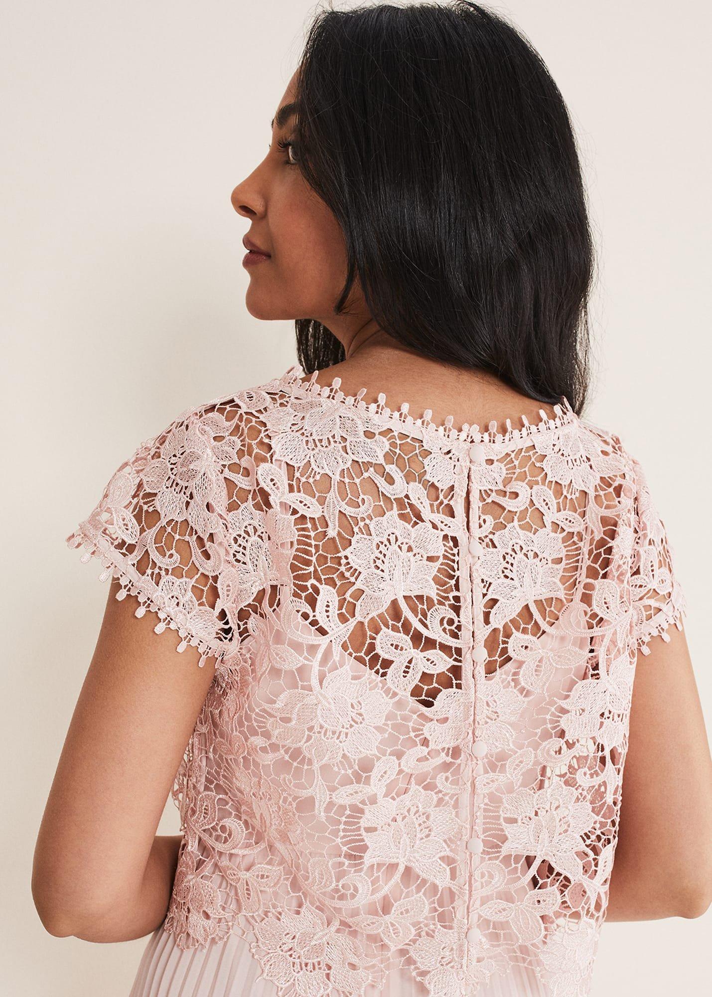 Petite Michelle Lace Pleated Maxi Dress