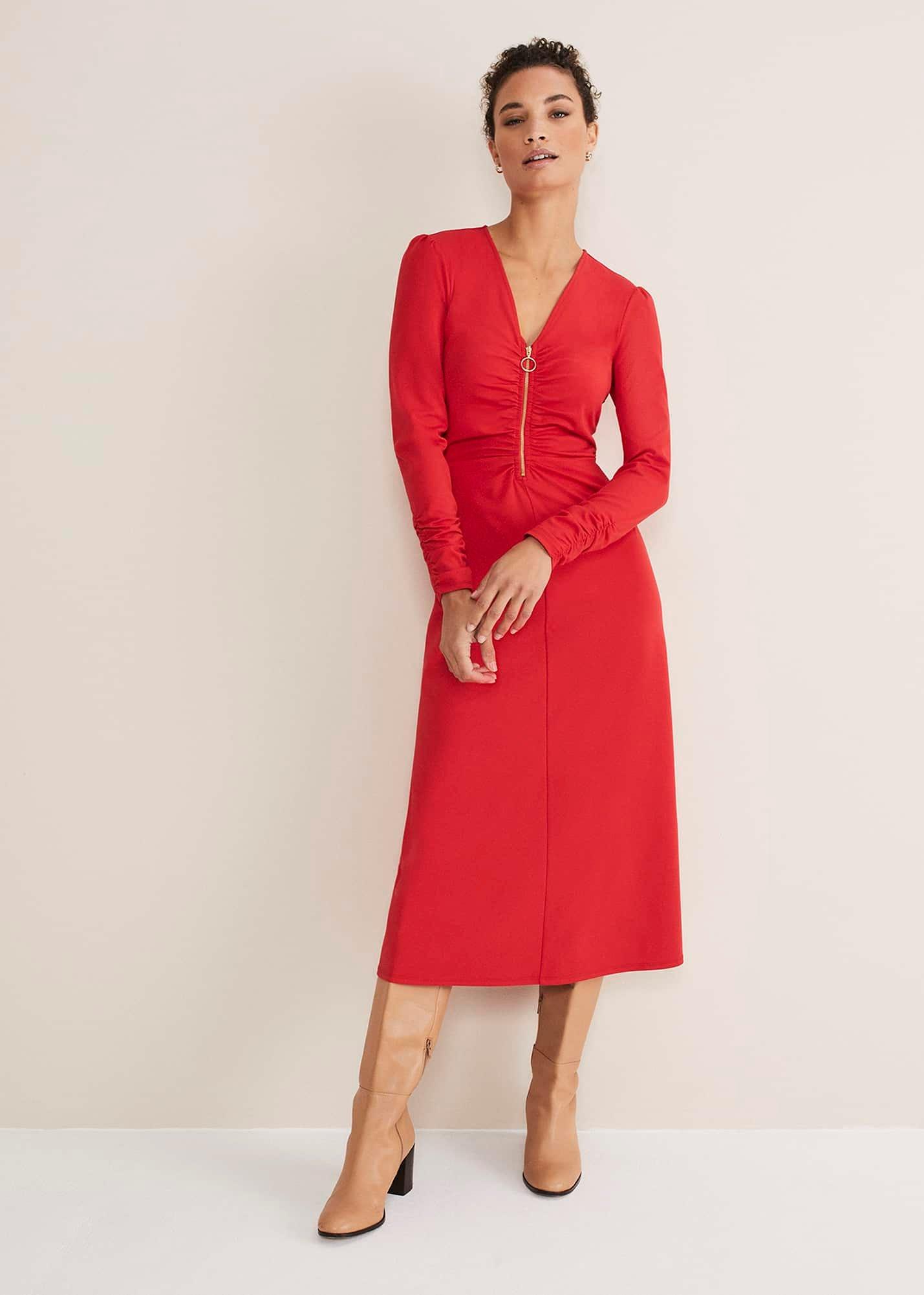 Irisa Zip Ruched Midi Dress