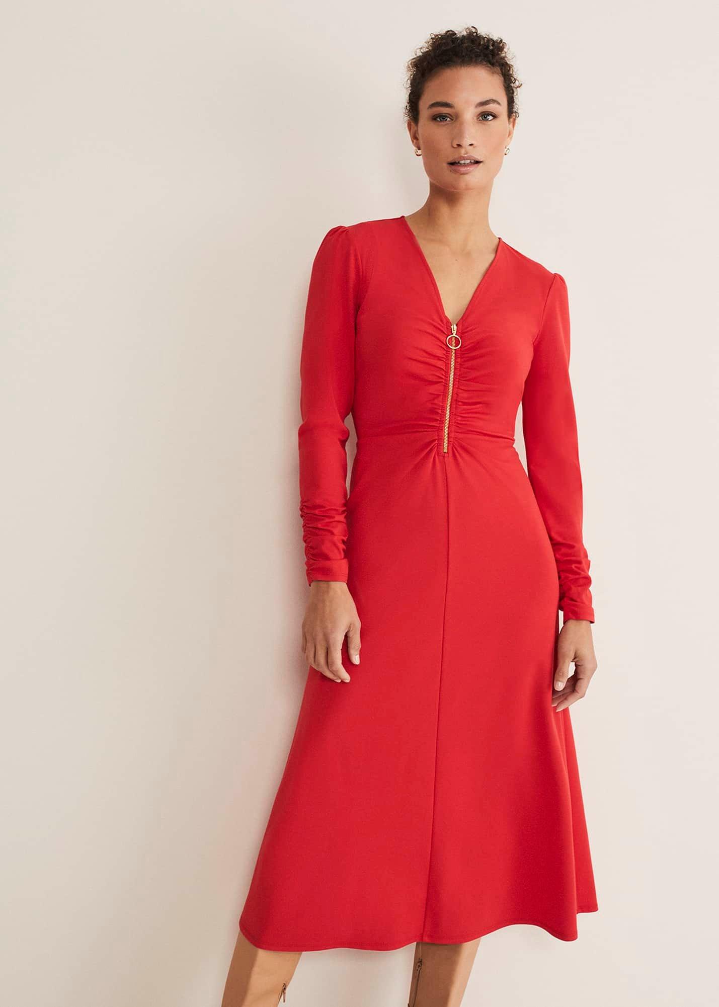 Irisa Zip Ruched Midi Dress